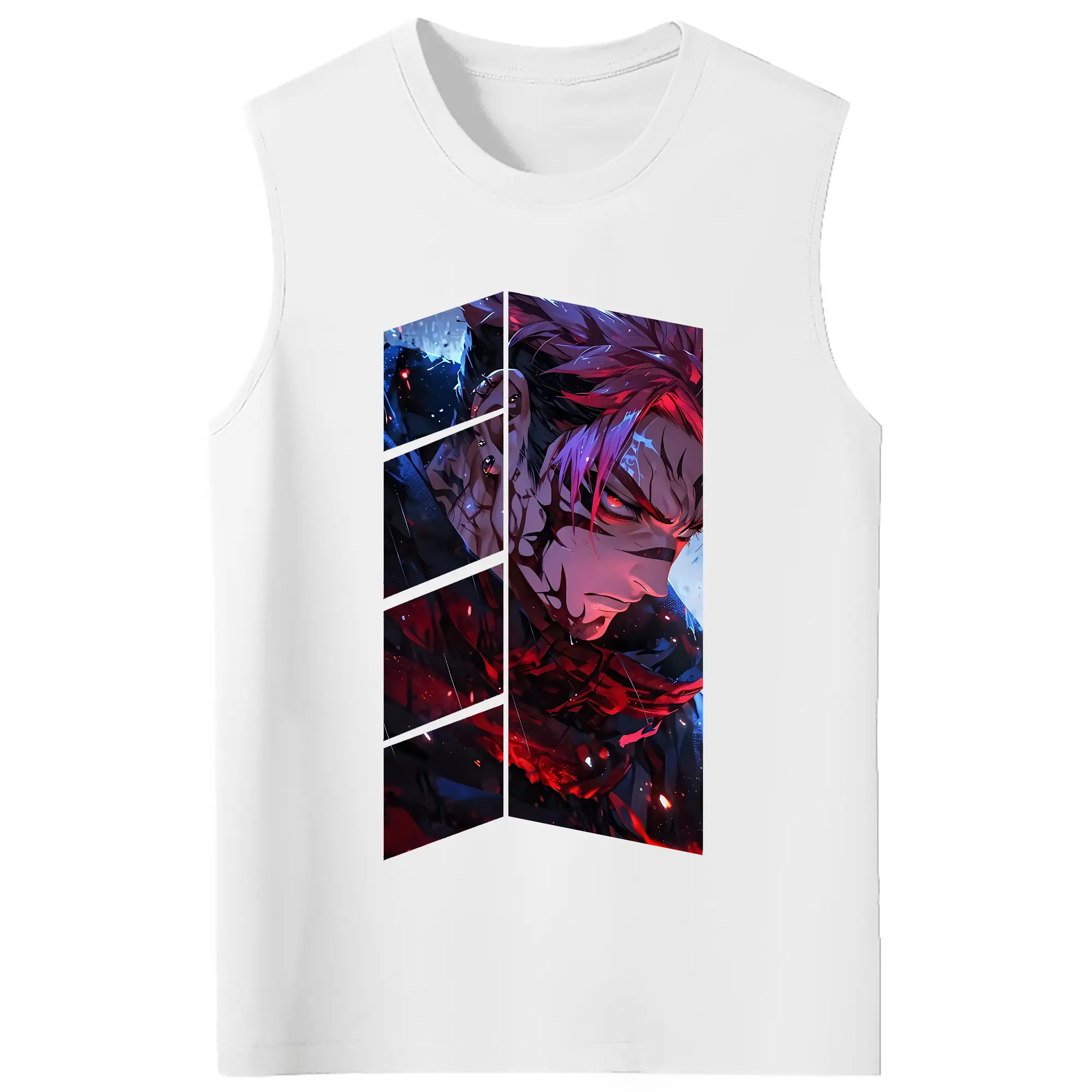 呪術廻戦 グッズ,両面宿儺 - コットン100％ タンクトップ ・ フロントプリント ・ タイトフィット ・ 快適 通気性 ・ スポーツ カジュアル 散歩用