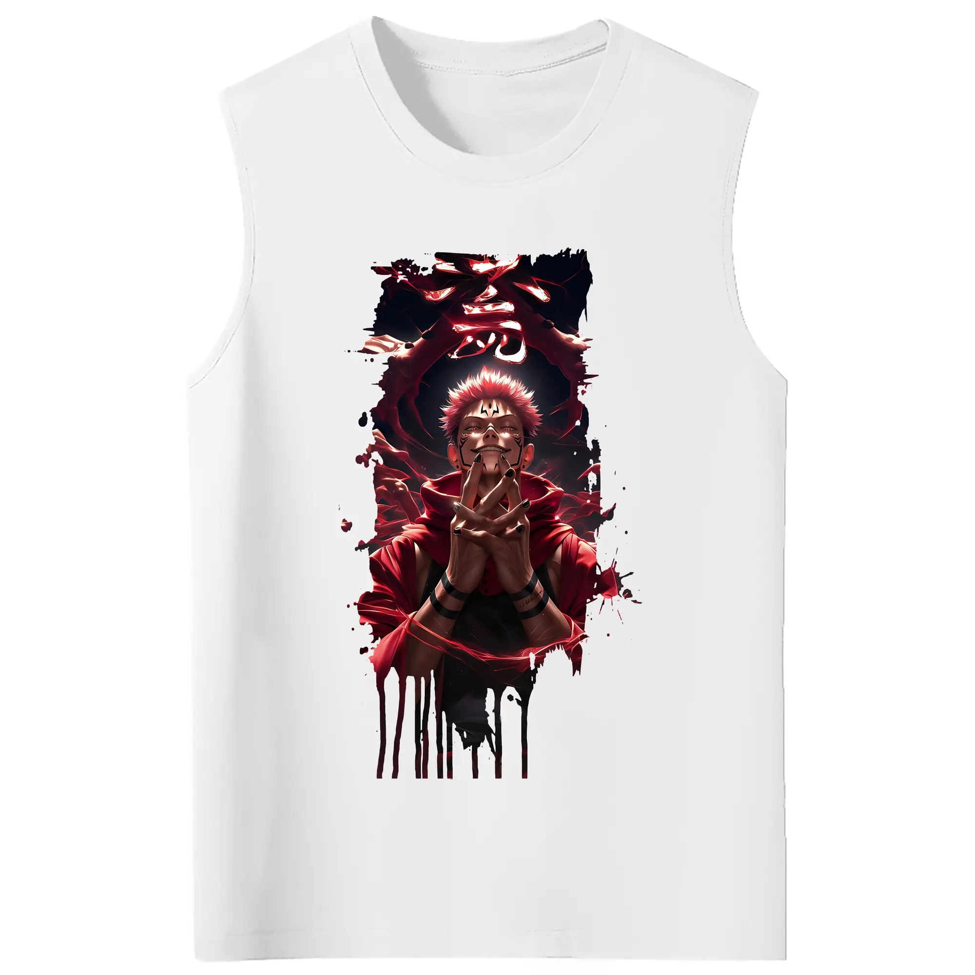 呪術廻戦 グッズ,両面宿儺 - コットン100％ タンクトップ ・ フロントプリント ・ タイトフィット ・ 快適 通気性 ・ スポーツ カジュアル 散歩用