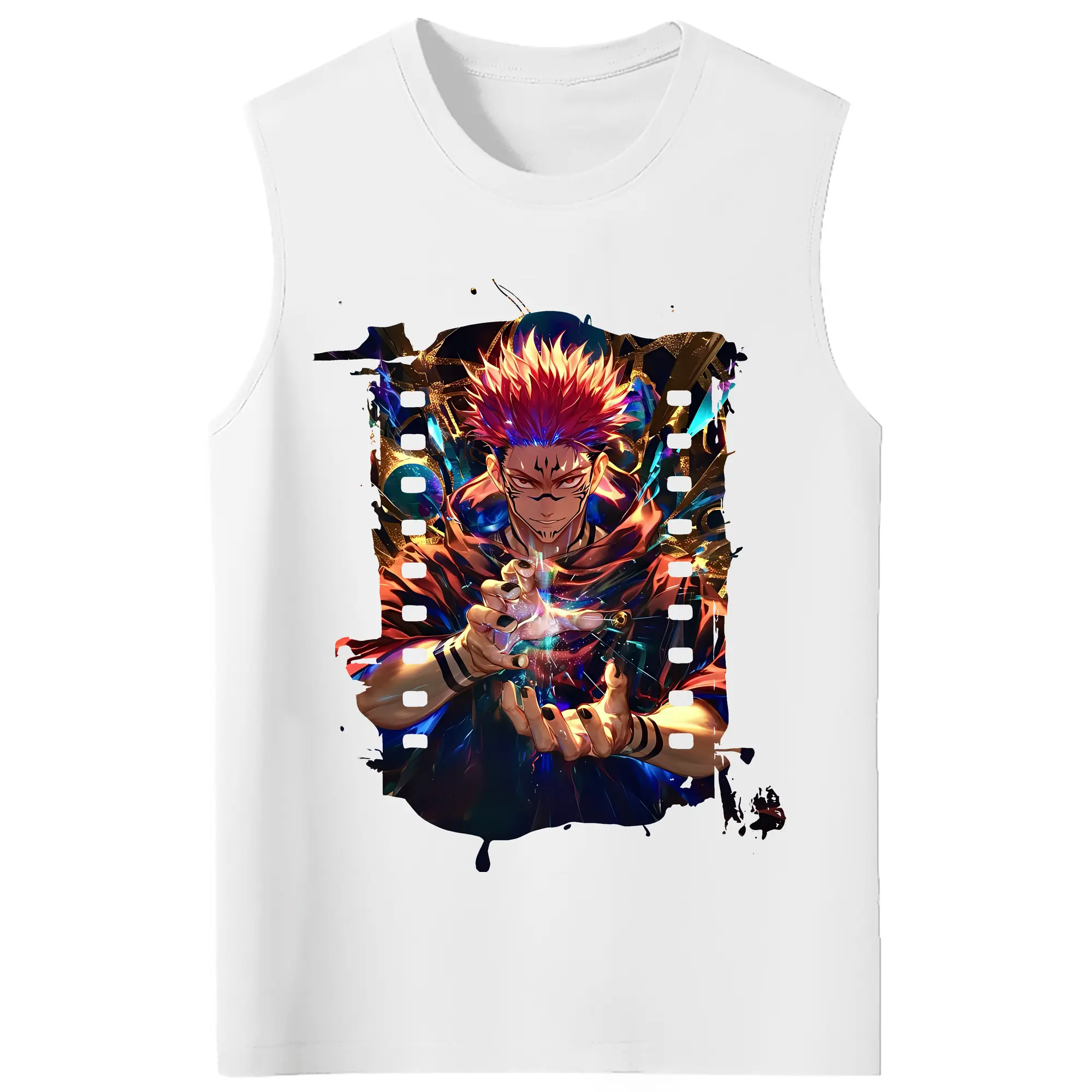 呪術廻戦 グッズ,両面宿儺 - コットン100％ タンクトップ ・ フロントプリント ・ タイトフィット ・ 快適 通気性 ・ スポーツ カジュアル 散歩用