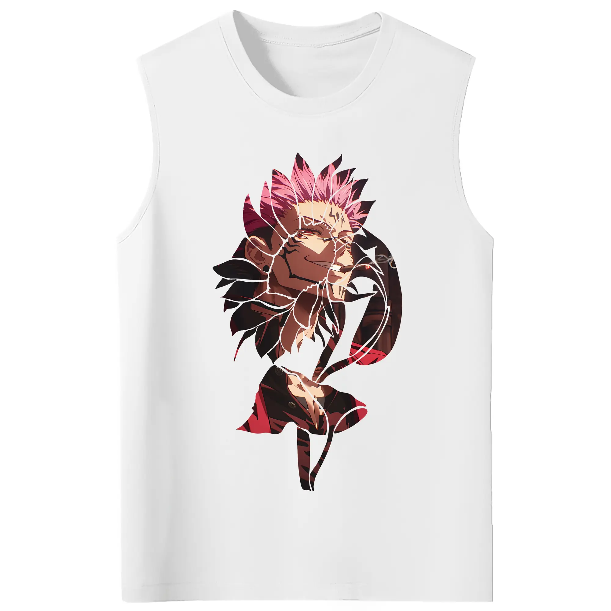 呪術廻戦 グッズ,両面宿儺 - コットン100％ タンクトップ ・ フロントプリント ・ タイトフィット ・ 快適 通気性 ・ スポーツ カジュアル 散歩用