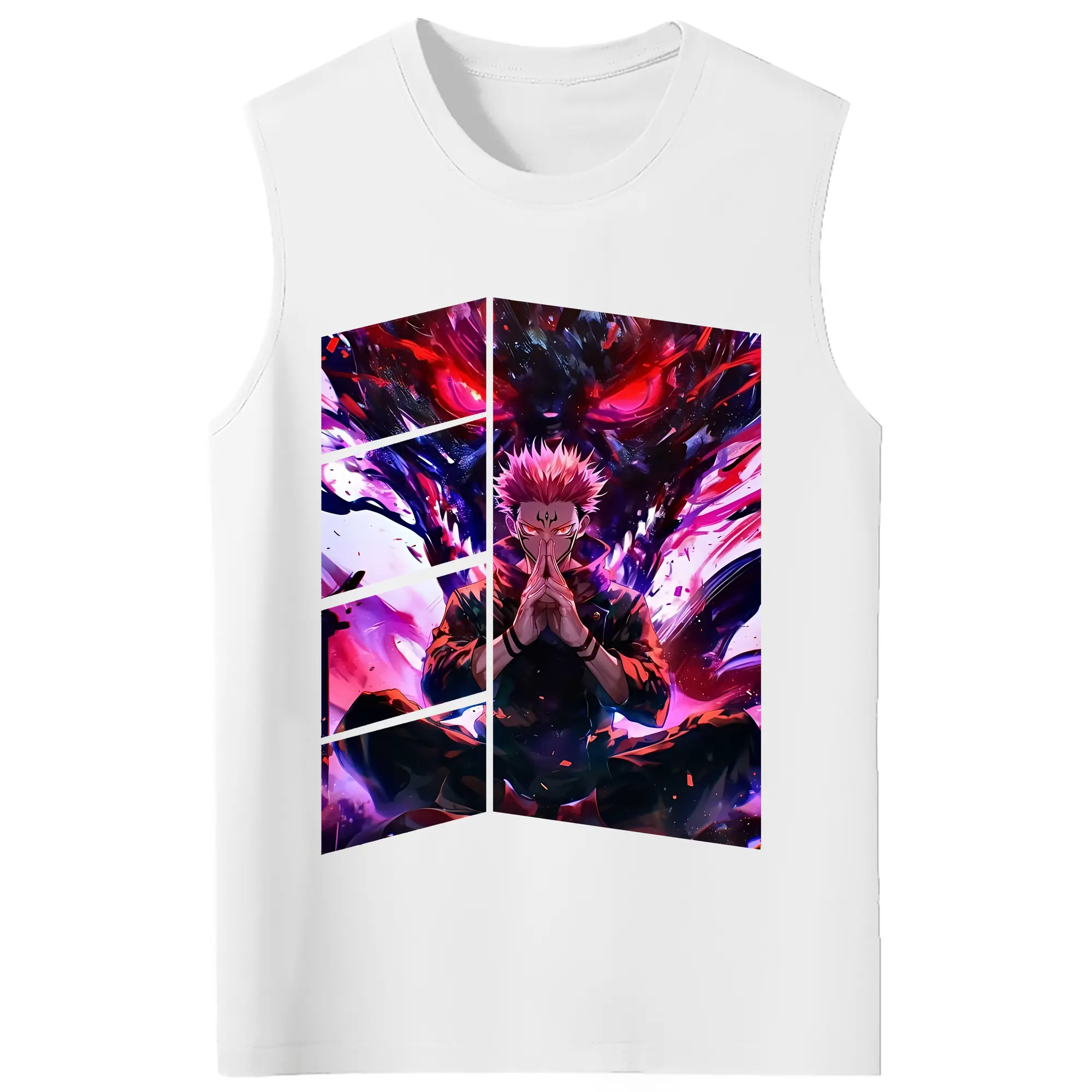 呪術廻戦 グッズ,両面宿儺 - コットン100％ タンクトップ ・ フロントプリント ・ タイトフィット ・ 快適 通気性 ・ スポーツ カジュアル 散歩用