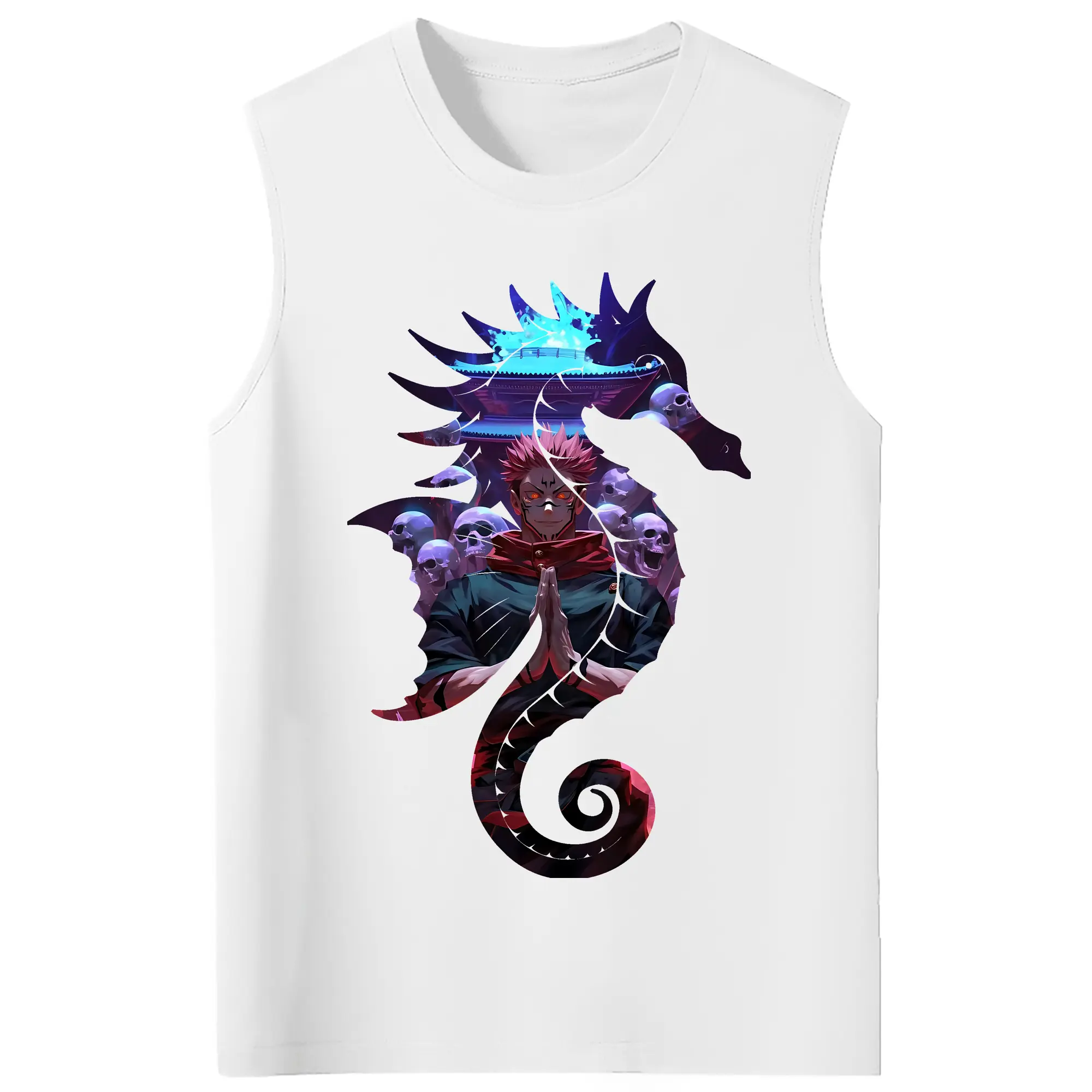 呪術廻戦 グッズ,両面宿儺 - コットン100％ タンクトップ ・ フロントプリント ・ タイトフィット ・ 快適 通気性 ・ スポーツ カジュアル 散歩用