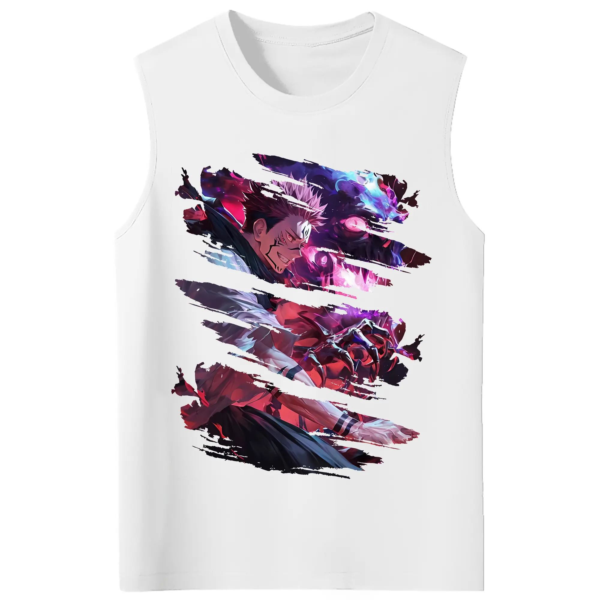 呪術廻戦 グッズ,両面宿儺 - コットン100％ タンクトップ ・ フロントプリント ・ タイトフィット ・ 快適 通気性 ・ スポーツ カジュアル 散歩用