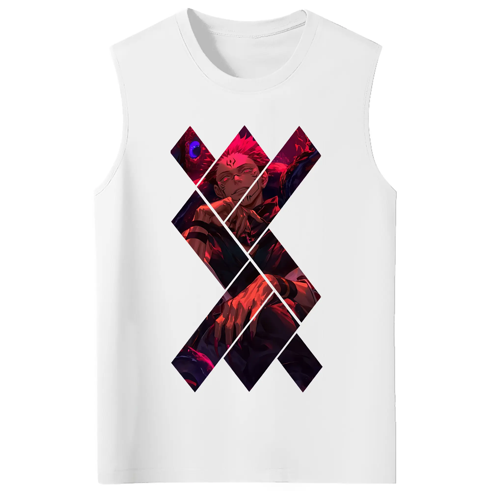 呪術廻戦 グッズ,両面宿儺 - コットン100％ タンクトップ ・ フロントプリント ・ タイトフィット ・ 快適 通気性 ・ スポーツ カジュアル 散歩用