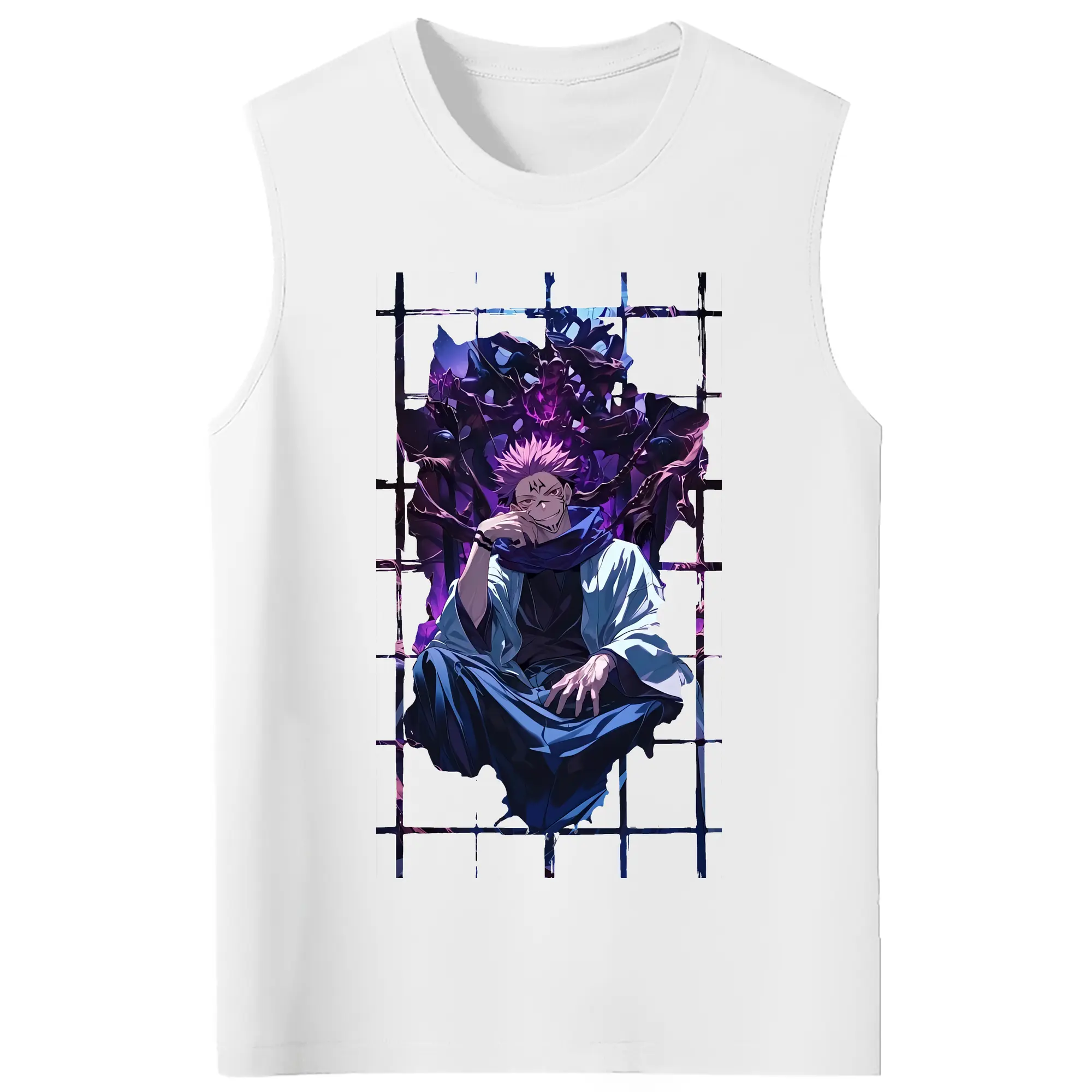 呪術廻戦 グッズ,両面宿儺 - コットン100％ タンクトップ ・ フロントプリント ・ タイトフィット ・ 快適 通気性 ・ スポーツ カジュアル 散歩用