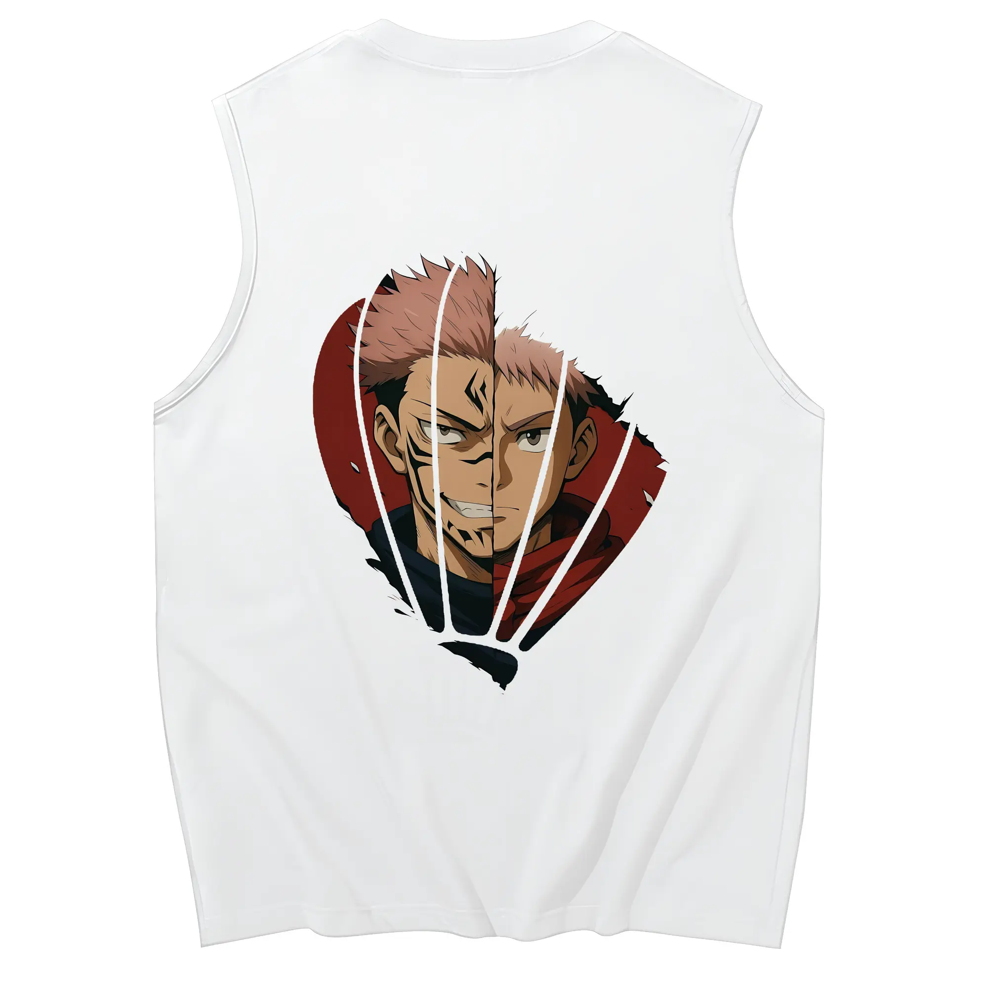 呪術廻戦 グッズ,両面宿儺 - コットン100％ タンクトップ ・ 背面プリント ・ タイトシルエット ・ 快適 通気性 ・ スポーツ カジュアル 散歩用