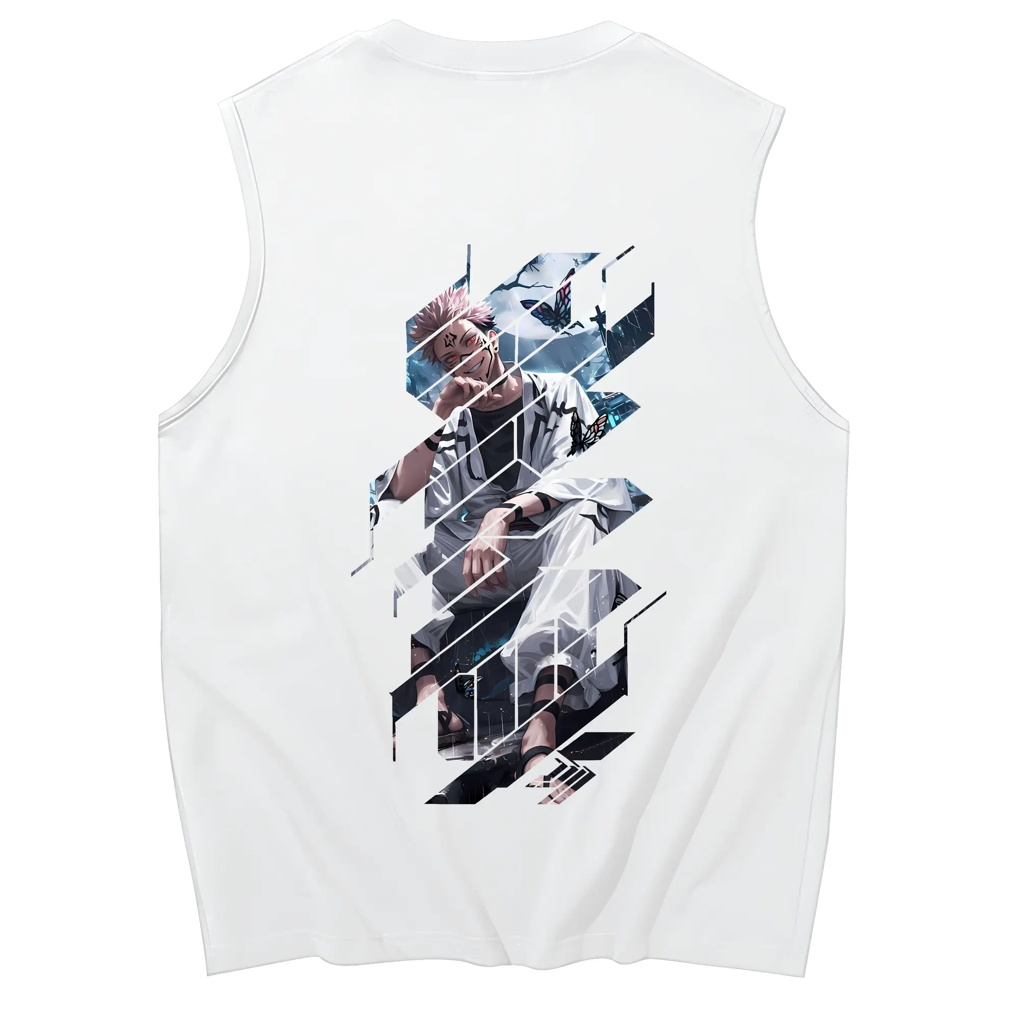 呪術廻戦 グッズ,両面宿儺 - コットン100％ タンクトップ ・ 背面プリント ・ タイトシルエット ・ 快適 通気性 ・ スポーツ カジュアル 散歩用