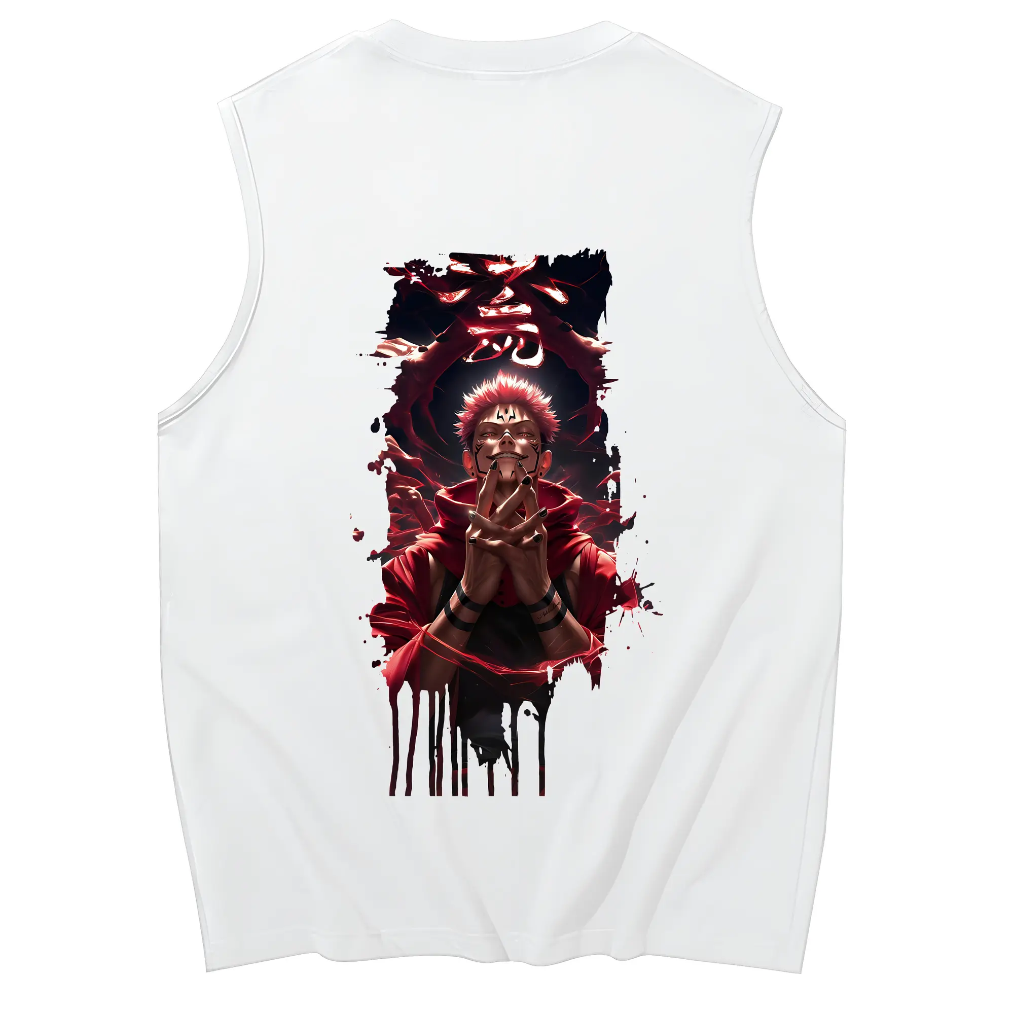 呪術廻戦 グッズ,両面宿儺 - コットン100％ タンクトップ ・ 背面プリント ・ タイトシルエット ・ 快適 通気性 ・ スポーツ カジュアル 散歩用