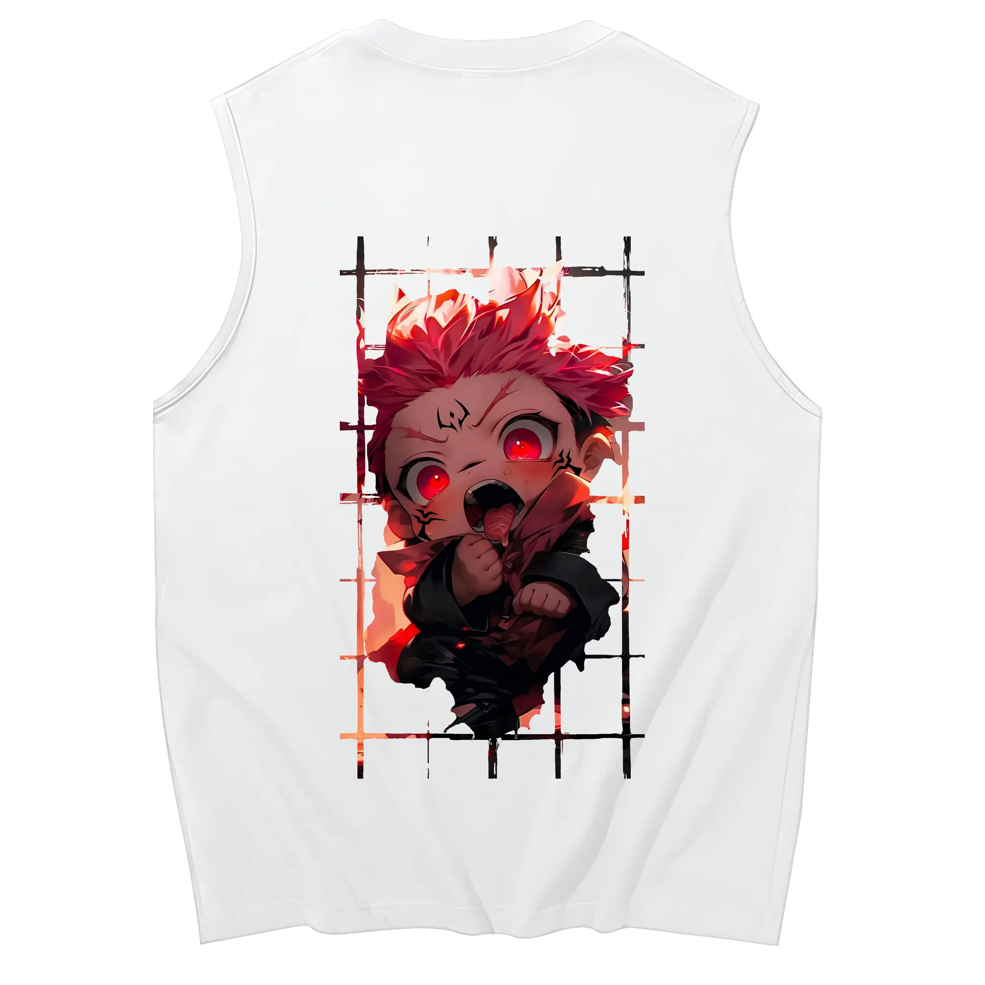 呪術廻戦 グッズ,両面宿儺 - コットン100％ タンクトップ ・ 背面プリント ・ タイトシルエット ・ 快適 通気性 ・ スポーツ カジュアル 散歩用