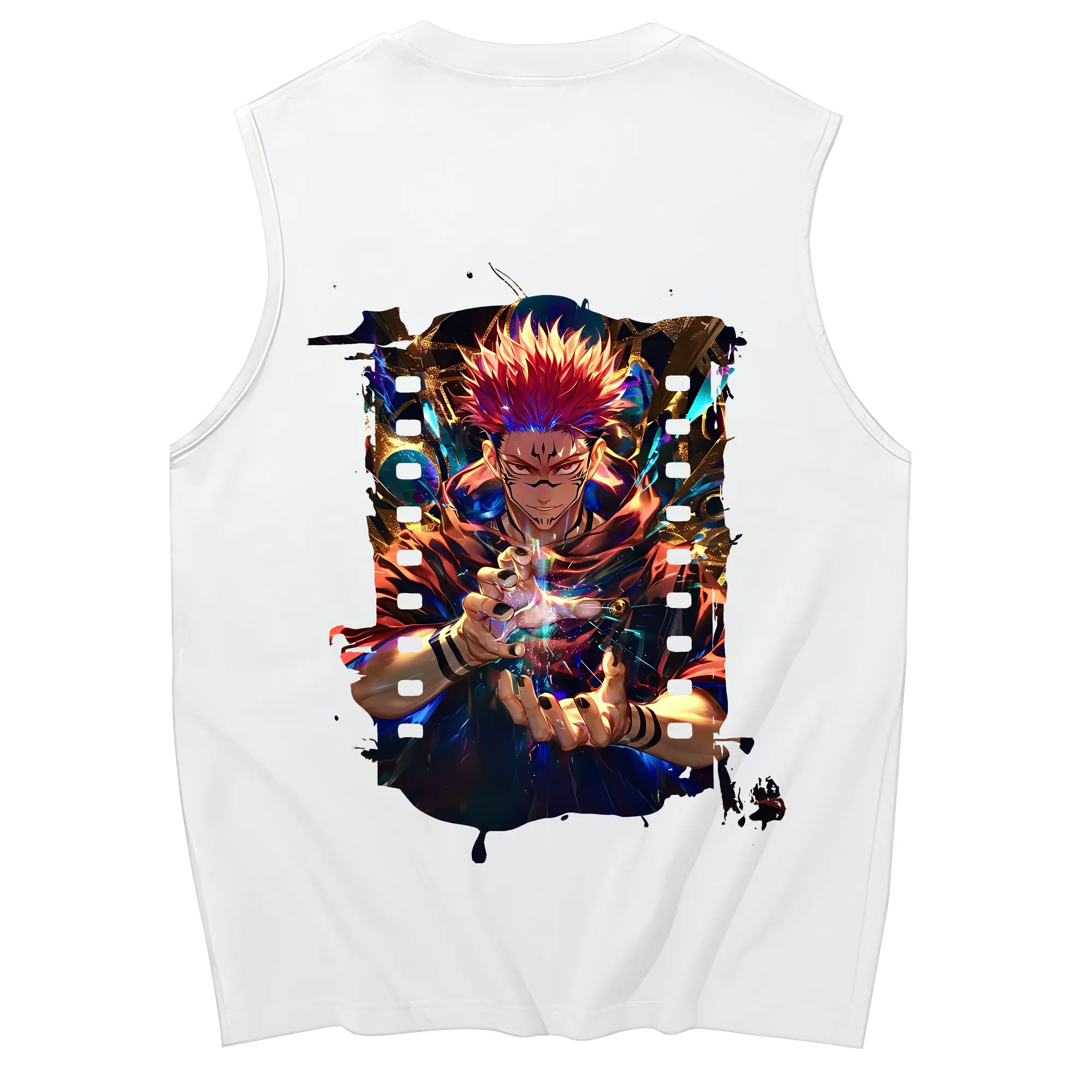 呪術廻戦 グッズ,両面宿儺 - コットン100％ タンクトップ ・ 背面プリント ・ タイトシルエット ・ 快適 通気性 ・ スポーツ カジュアル 散歩用