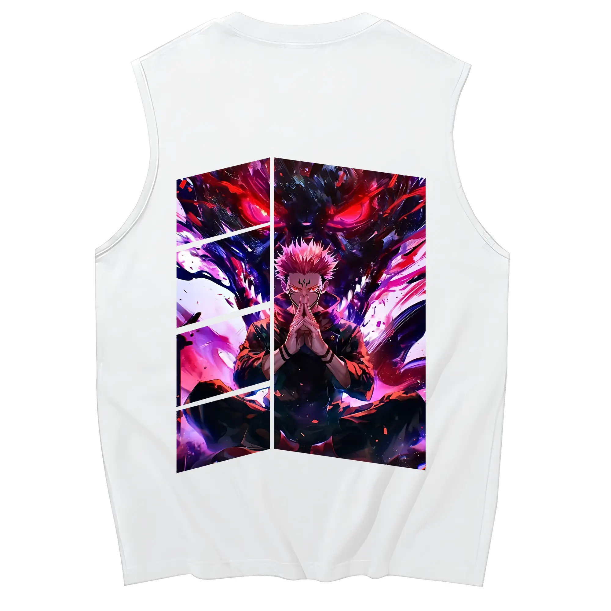 呪術廻戦 グッズ,両面宿儺 - コットン100％ タンクトップ ・ 背面プリント ・ タイトシルエット ・ 快適 通気性 ・ スポーツ カジュアル 散歩用