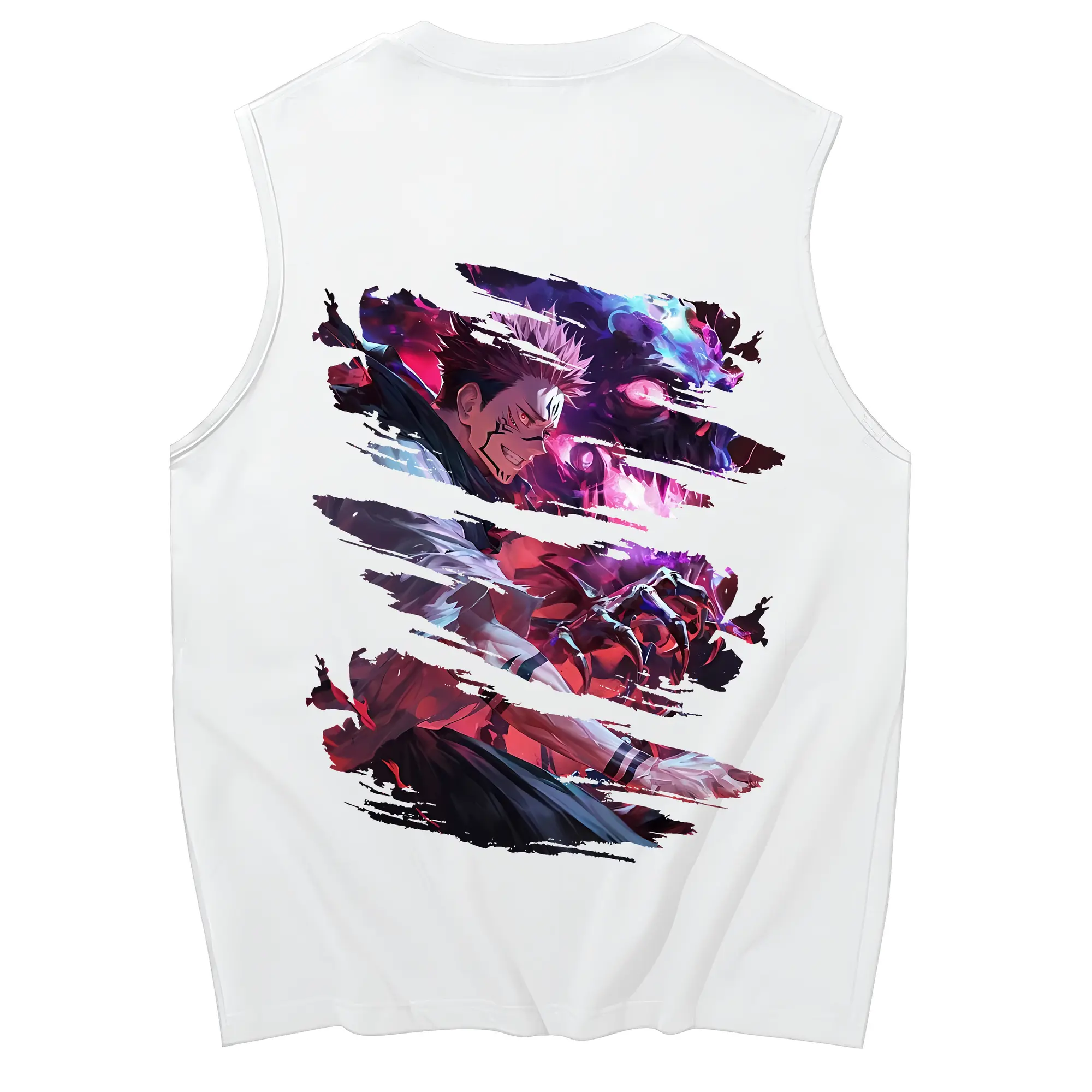 呪術廻戦 グッズ,両面宿儺 - コットン100％ タンクトップ ・ 背面プリント ・ タイトシルエット ・ 快適 通気性 ・ スポーツ カジュアル 散歩用