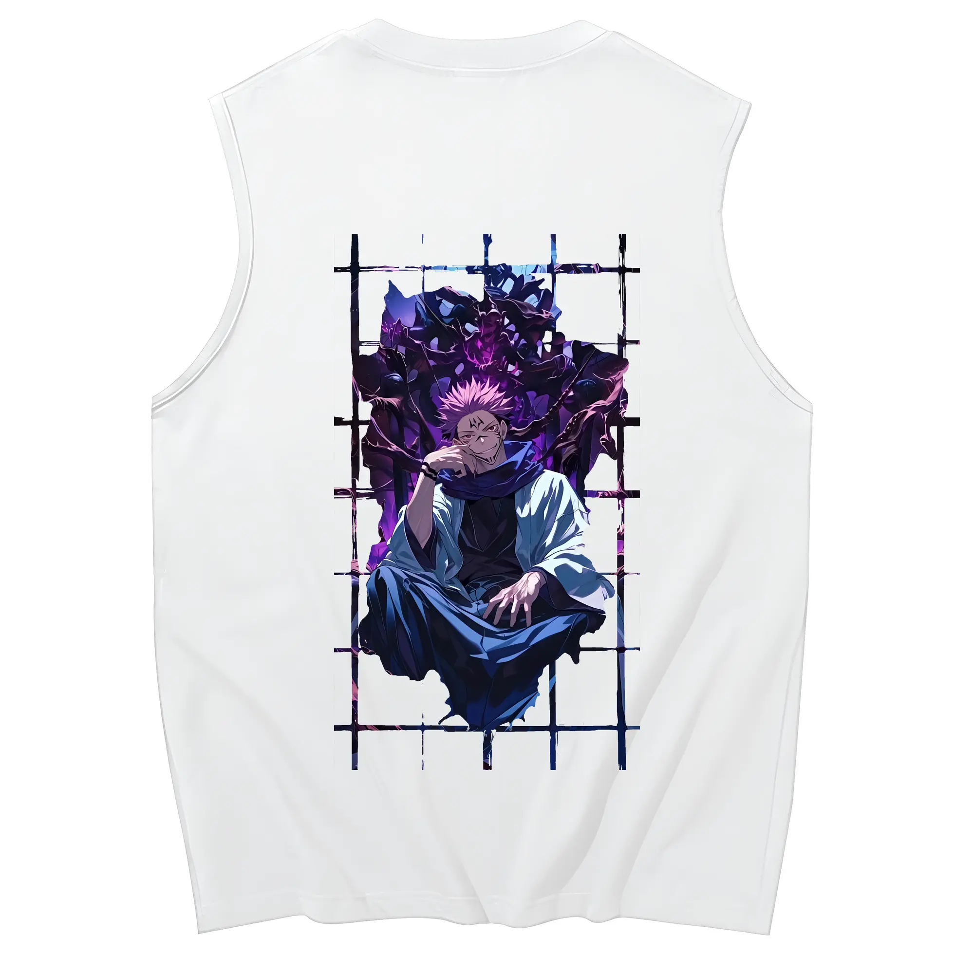 呪術廻戦 グッズ,両面宿儺 - コットン100％ タンクトップ ・ 背面プリント ・ タイトシルエット ・ 快適 通気性 ・ スポーツ カジュアル 散歩用