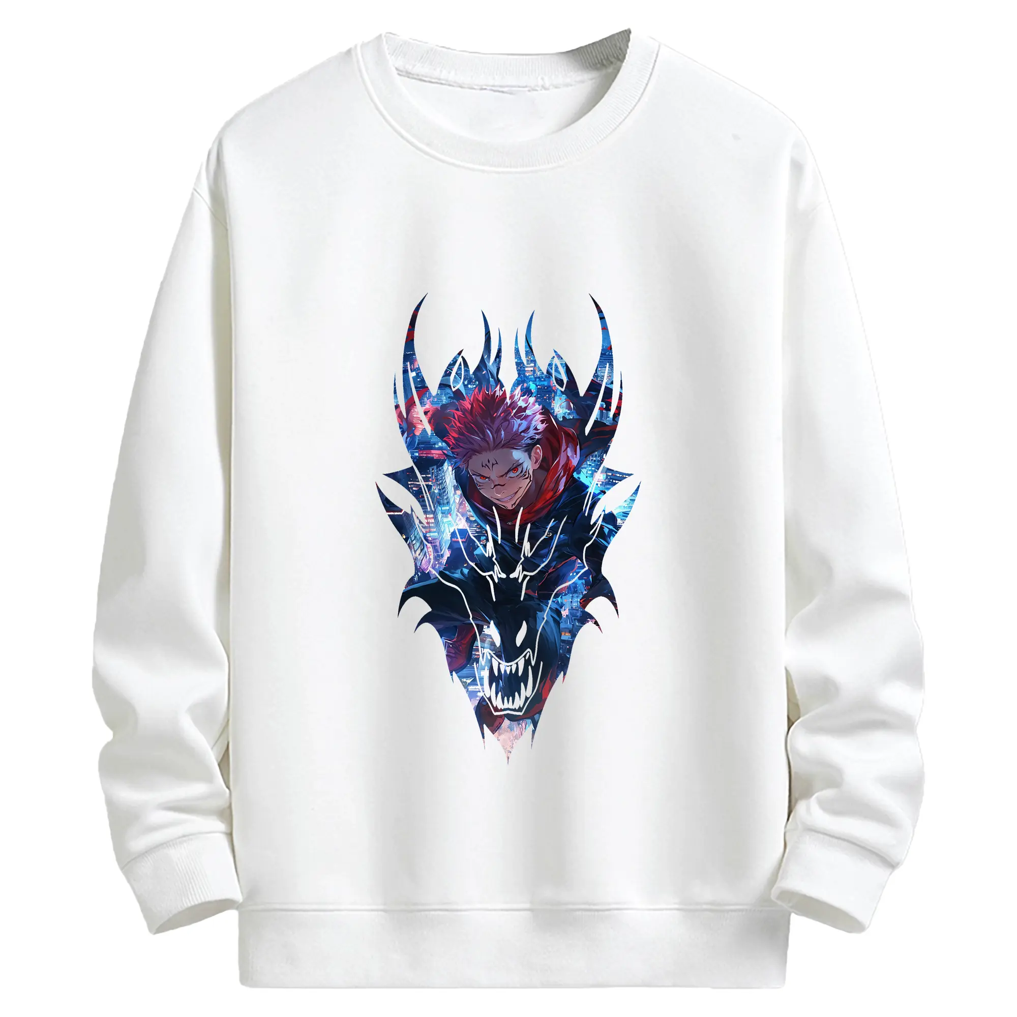 呪術廻戦 グッズ,両面宿儺 - 高品質 クルーネック スウェット ・ コットン59％ ポリエステル41％ ・ ユニセックス 長袖 トレーナー ・ カジュアル デイリー スポーツ 散歩用