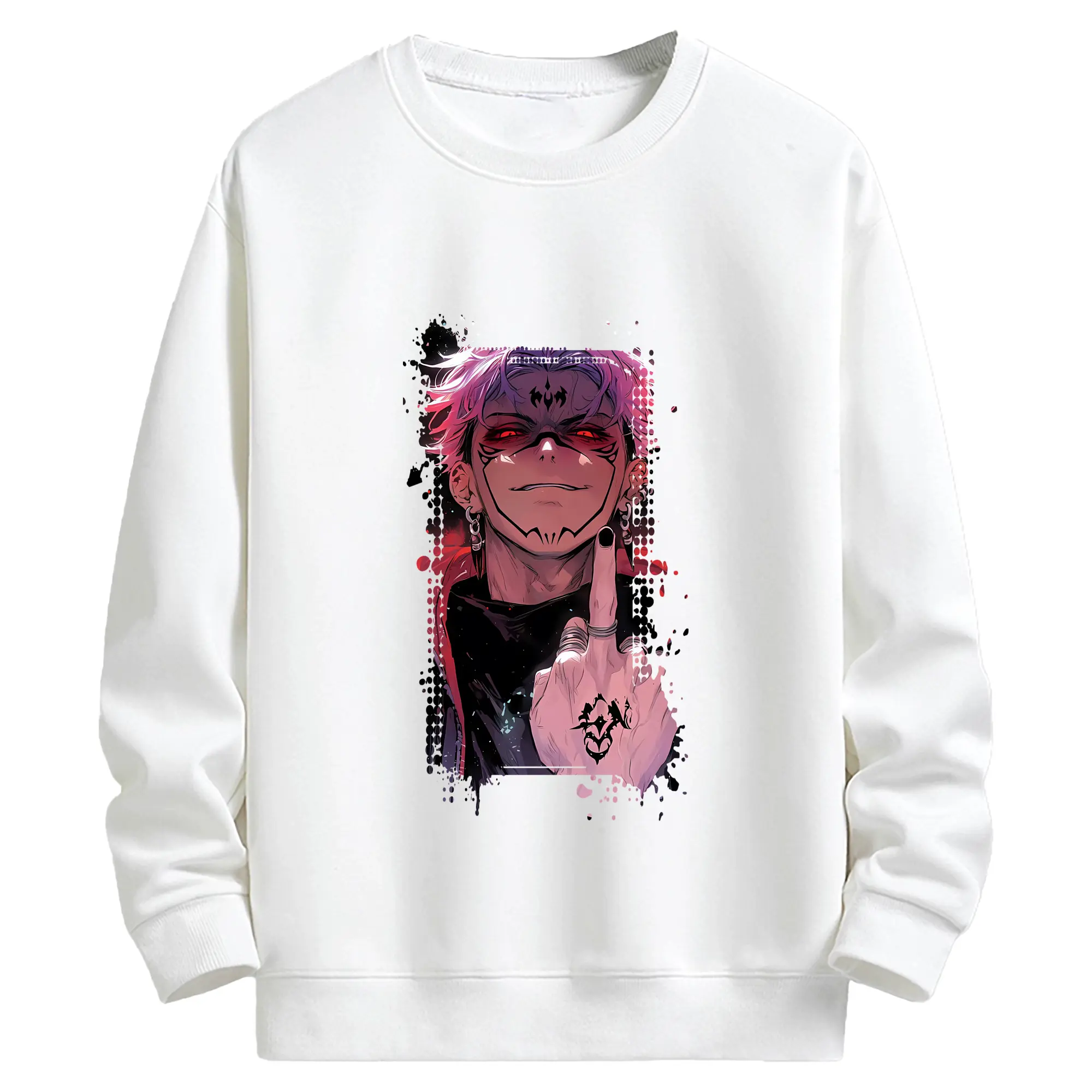 呪術廻戦 グッズ,両面宿儺 - 高品質 クルーネック スウェット ・ コットン59％ ポリエステル41％ ・ ユニセックス 長袖 トレーナー ・ カジュアル デイリー スポーツ 散歩用