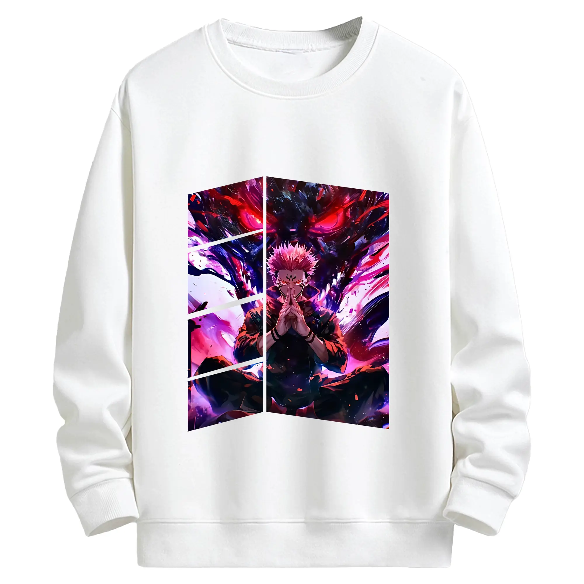 呪術廻戦 グッズ,両面宿儺 - 高品質 クルーネック スウェット ・ コットン59％ ポリエステル41％ ・ ユニセックス 長袖 トレーナー ・ カジュアル デイリー スポーツ 散歩用