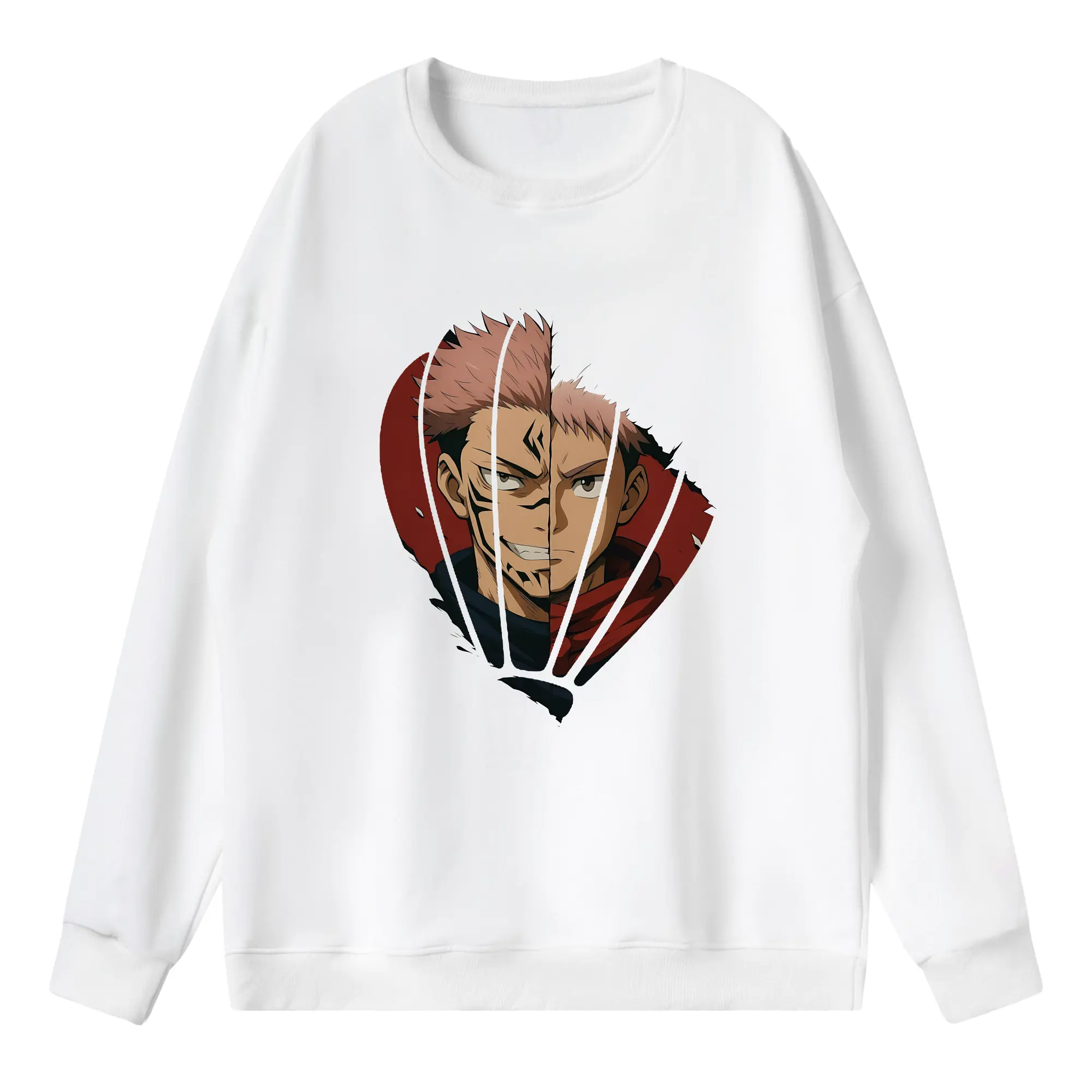 呪術廻戦 グッズ,両面宿儺 - 薄手 クルーネック スウェット 裏毛260g · ポリエステル 春秋向け カジュアル 男女兼用 · トレーナー デイリー スポーツ 散歩に最適