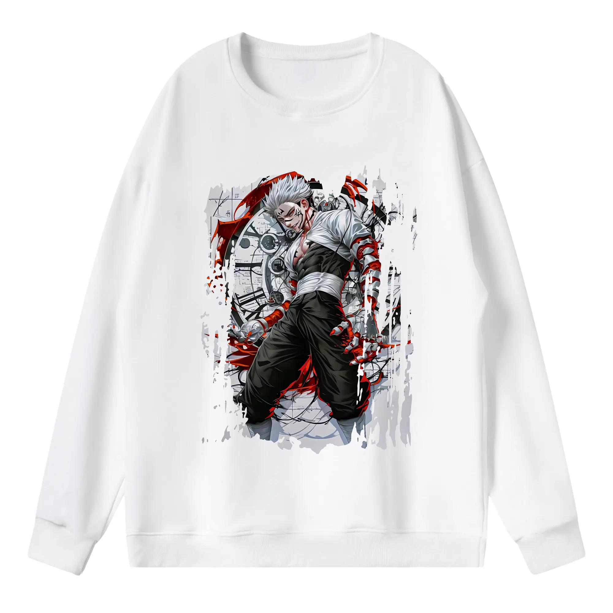 呪術廻戦 グッズ,両面宿儺 - 薄手 クルーネック スウェット 裏毛260g · ポリエステル 春秋向け カジュアル 男女兼用 · トレーナー デイリー スポーツ 散歩に最適