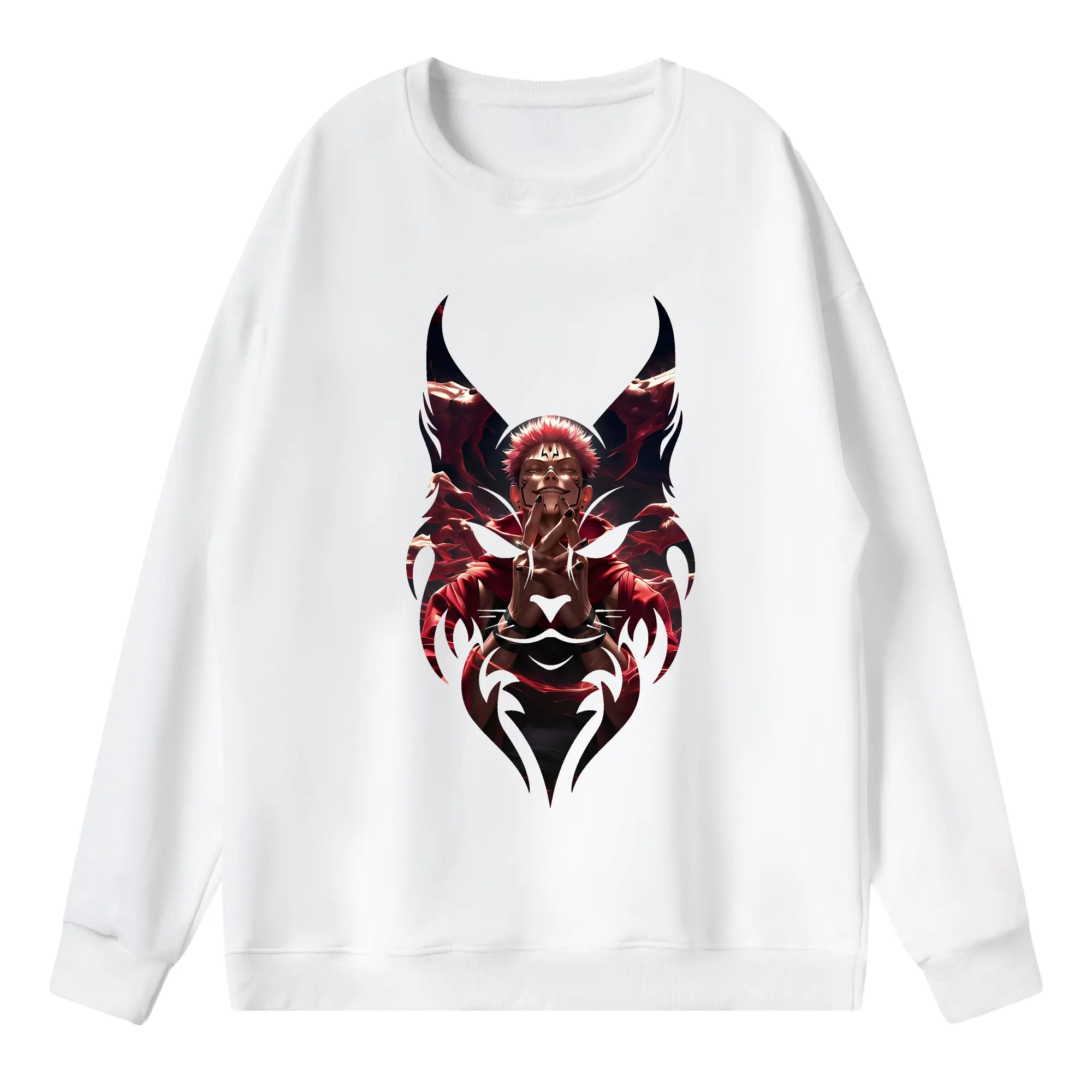 呪術廻戦 グッズ,両面宿儺 - 薄手 クルーネック スウェット 裏毛260g · ポリエステル 春秋向け カジュアル 男女兼用 · トレーナー デイリー スポーツ 散歩に最適