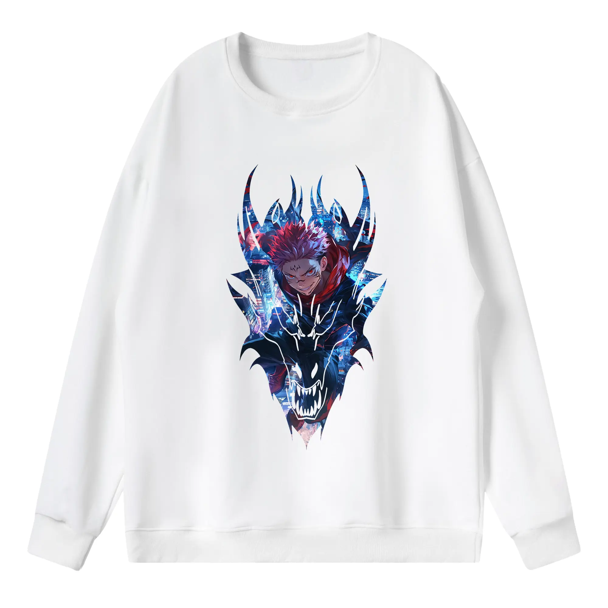 呪術廻戦 グッズ,両面宿儺 - 薄手 クルーネック スウェット 裏毛260g · ポリエステル 春秋向け カジュアル 男女兼用 · トレーナー デイリー スポーツ 散歩に最適