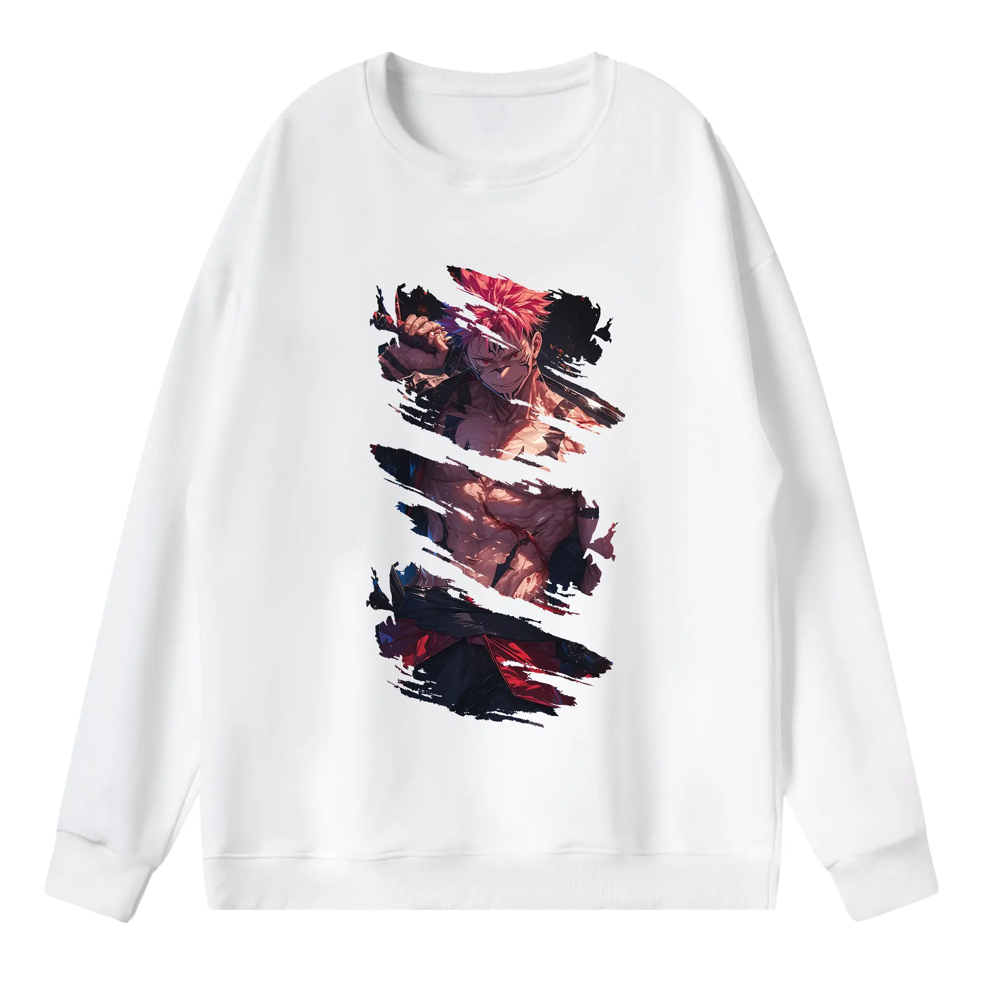 呪術廻戦 グッズ,両面宿儺 - 薄手 クルーネック スウェット 裏毛260g · ポリエステル 春秋向け カジュアル 男女兼用 · トレーナー デイリー スポーツ 散歩に最適