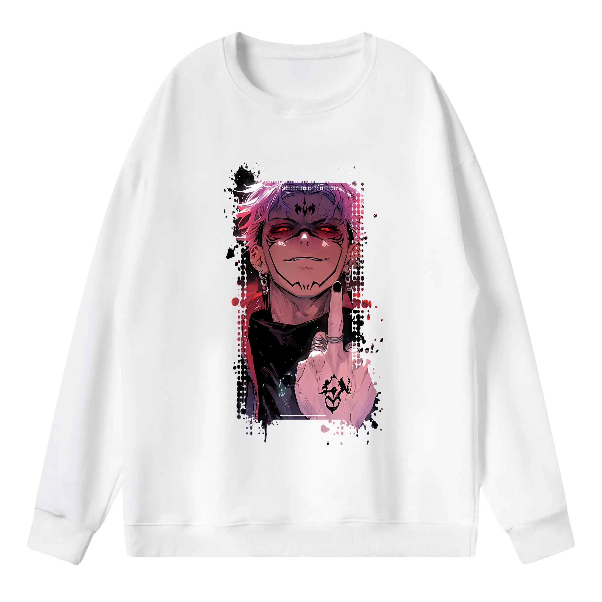 呪術廻戦 グッズ,両面宿儺 - 薄手 クルーネック スウェット 裏毛260g · ポリエステル 春秋向け カジュアル 男女兼用 · トレーナー デイリー スポーツ 散歩に最適