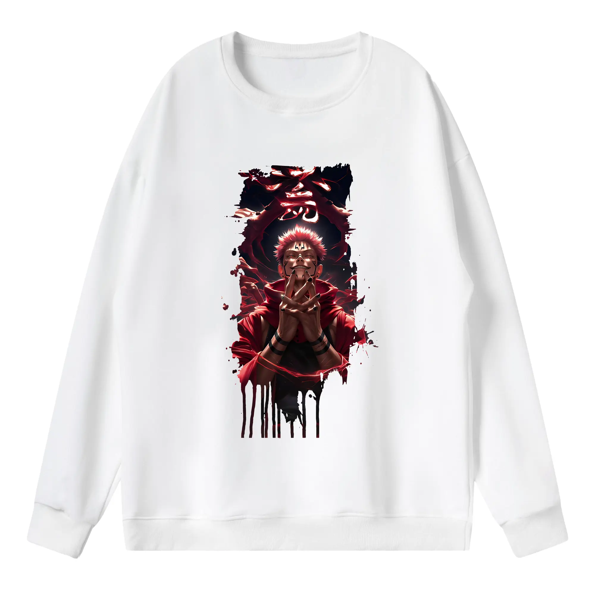 呪術廻戦 グッズ,両面宿儺 - 薄手 クルーネック スウェット 裏毛260g · ポリエステル 春秋向け カジュアル 男女兼用 · トレーナー デイリー スポーツ 散歩に最適