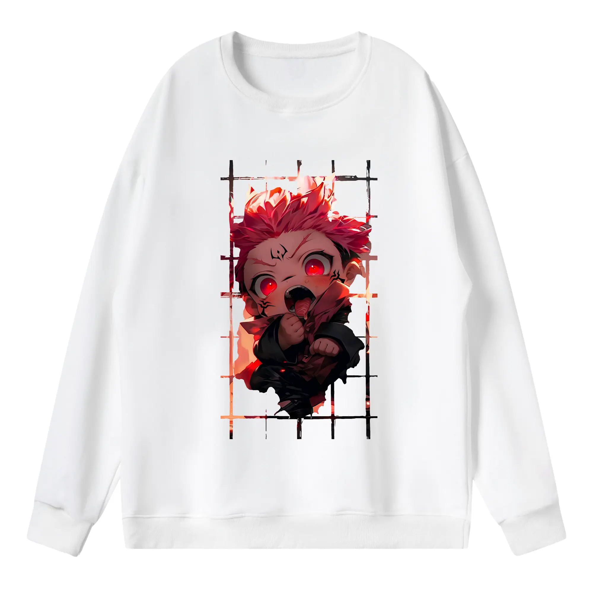 呪術廻戦 グッズ,両面宿儺 - 薄手 クルーネック スウェット 裏毛260g · ポリエステル 春秋向け カジュアル 男女兼用 · トレーナー デイリー スポーツ 散歩に最適