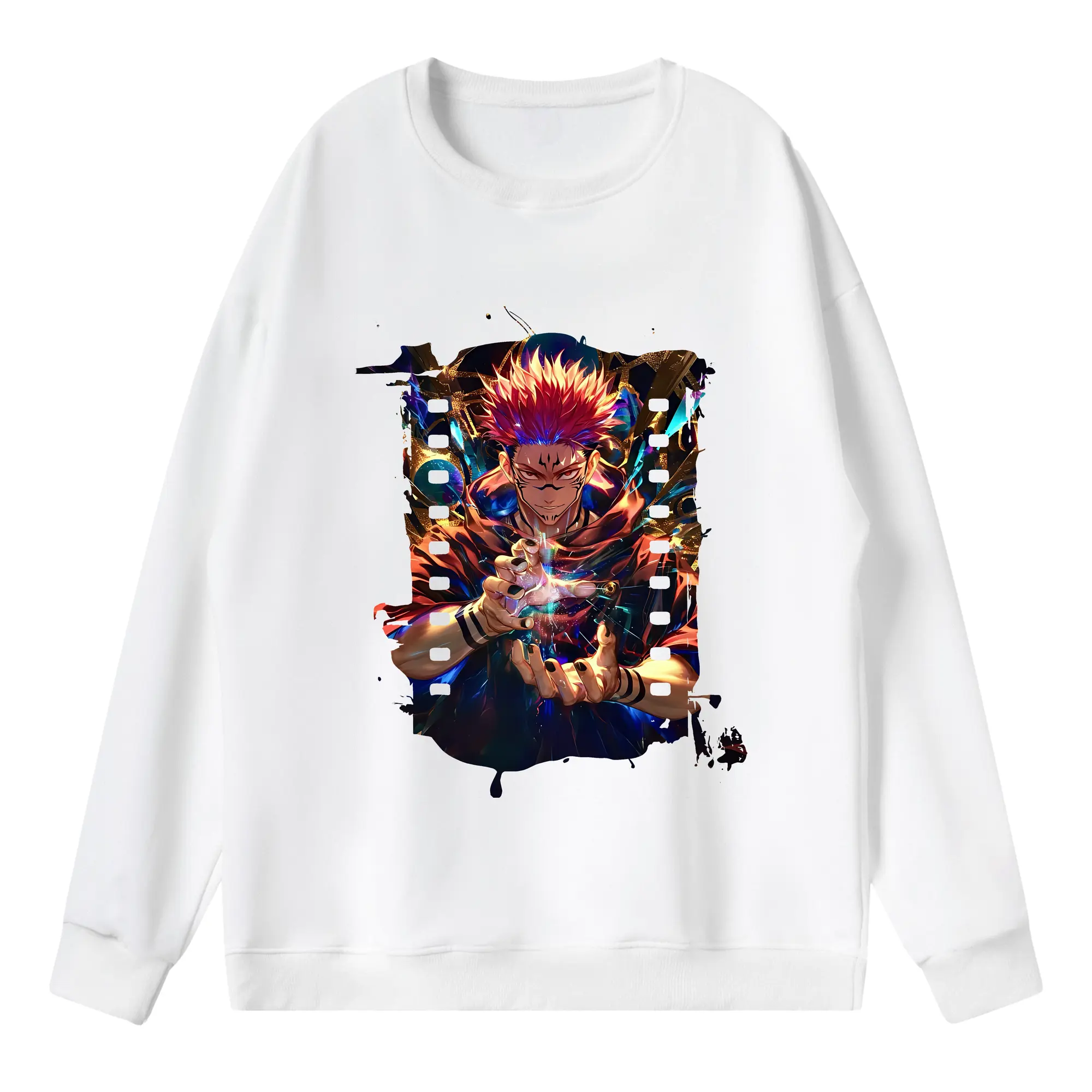 呪術廻戦 グッズ,両面宿儺 - 薄手 クルーネック スウェット 裏毛260g · ポリエステル 春秋向け カジュアル 男女兼用 · トレーナー デイリー スポーツ 散歩に最適