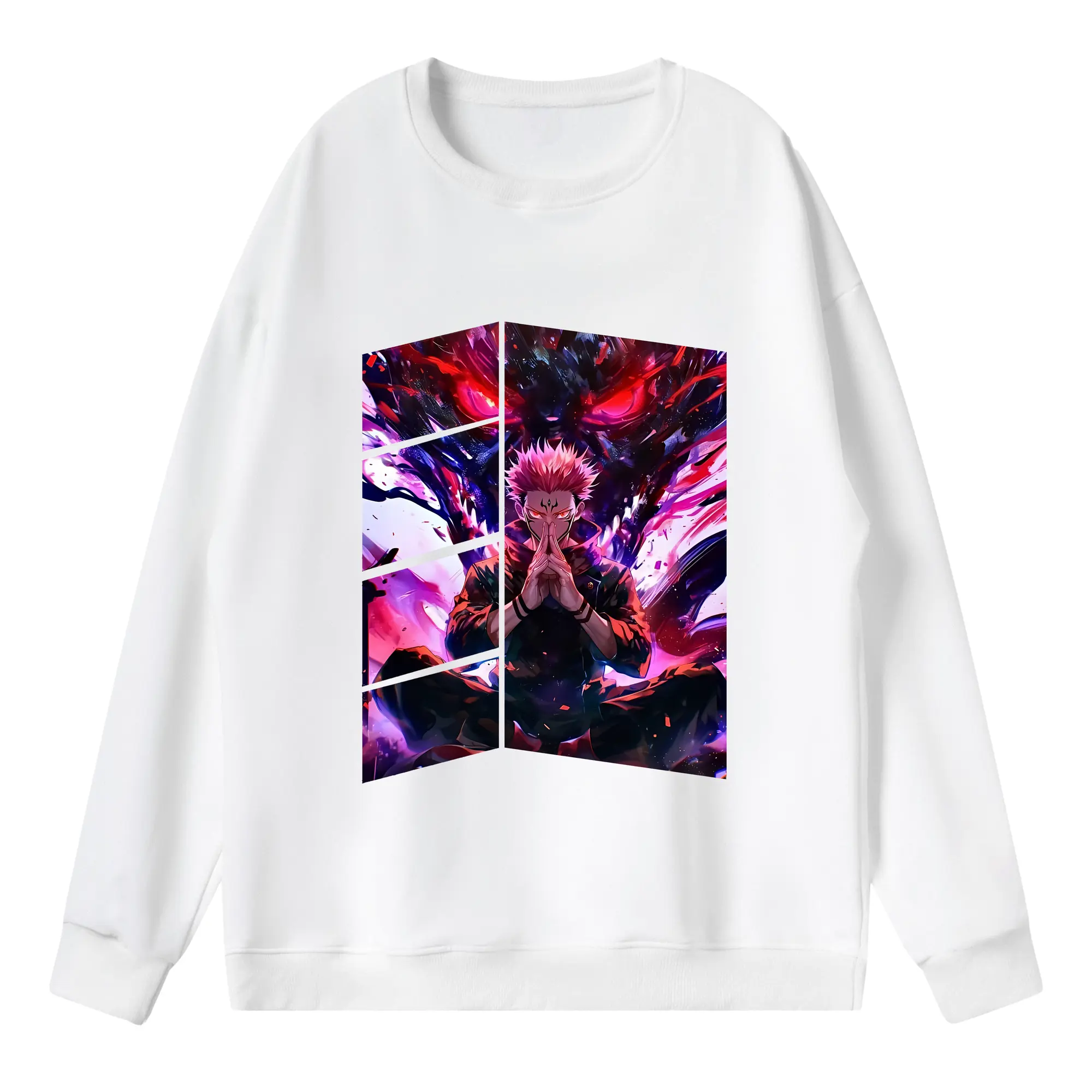 呪術廻戦 グッズ,両面宿儺 - 薄手 クルーネック スウェット 裏毛260g · ポリエステル 春秋向け カジュアル 男女兼用 · トレーナー デイリー スポーツ 散歩に最適