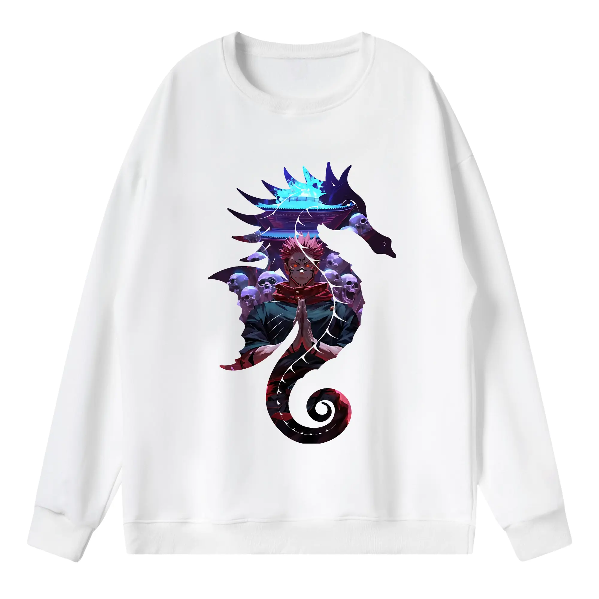 呪術廻戦 グッズ,両面宿儺 - 薄手 クルーネック スウェット 裏毛260g · ポリエステル 春秋向け カジュアル 男女兼用 · トレーナー デイリー スポーツ 散歩に最適
