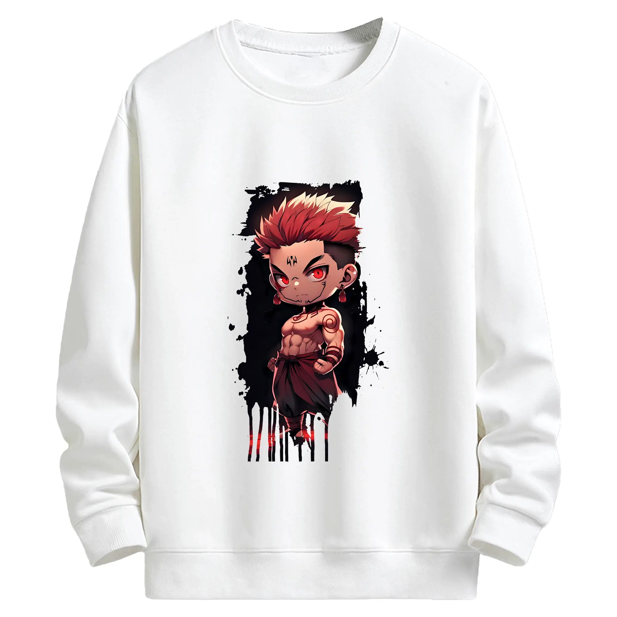 呪術廻戦 グッズ,両面宿儺 - キッズ クルーネックスウェットシャツ ・ フロントプリント ・ 綿80％ ポリエステル20％ ・ 快適 通学 スポーツ 日常使い お散歩用