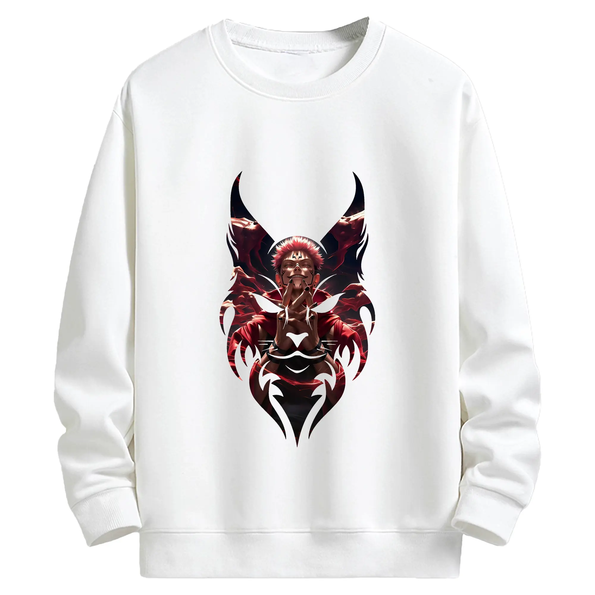呪術廻戦 グッズ,両面宿儺 - キッズ クルーネックスウェットシャツ ・ フロントプリント ・ 綿80％ ポリエステル20％ ・ 快適 通学 スポーツ 日常使い お散歩用