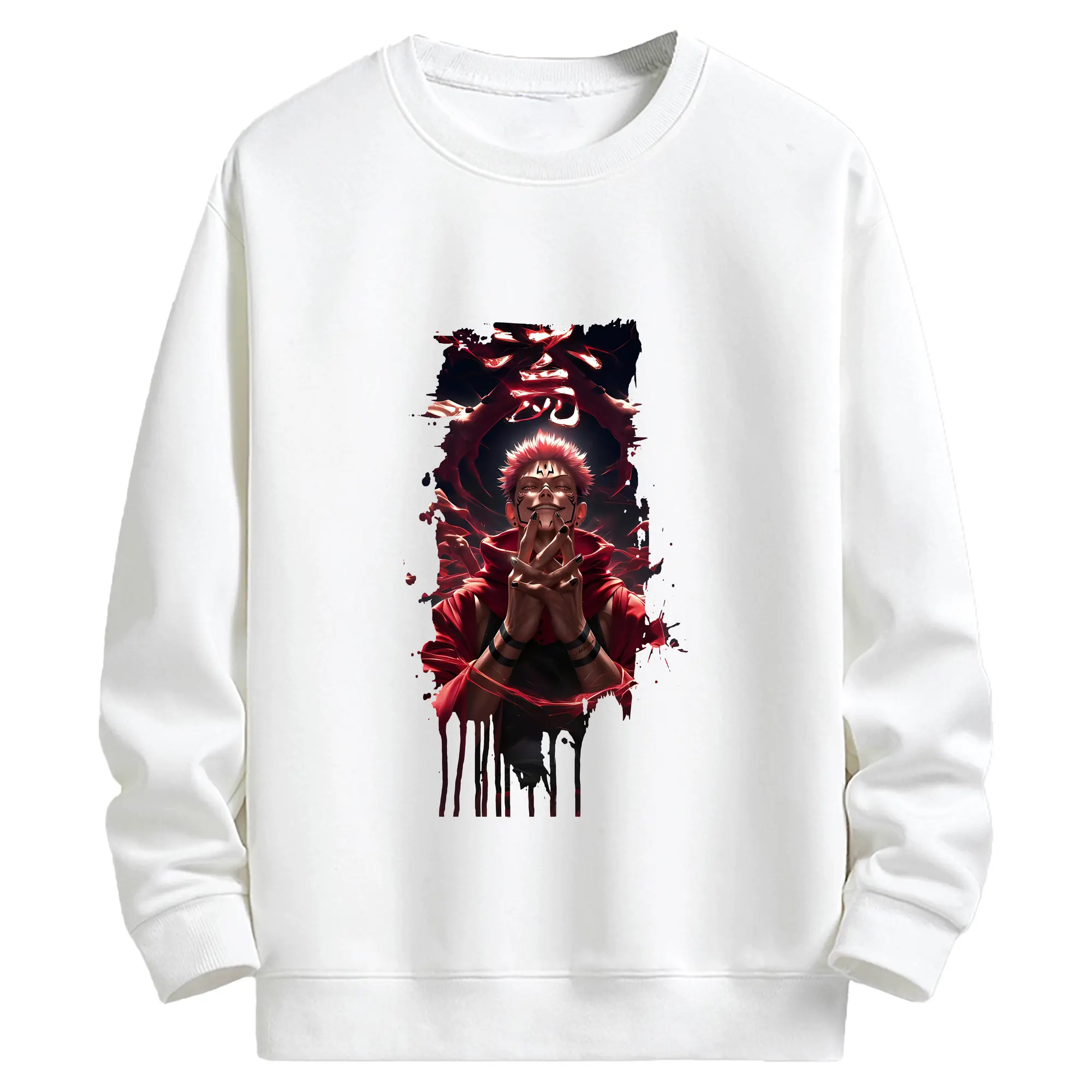 呪術廻戦 グッズ,両面宿儺 - キッズ クルーネックスウェットシャツ ・ フロントプリント ・ 綿80％ ポリエステル20％ ・ 快適 通学 スポーツ 日常使い お散歩用