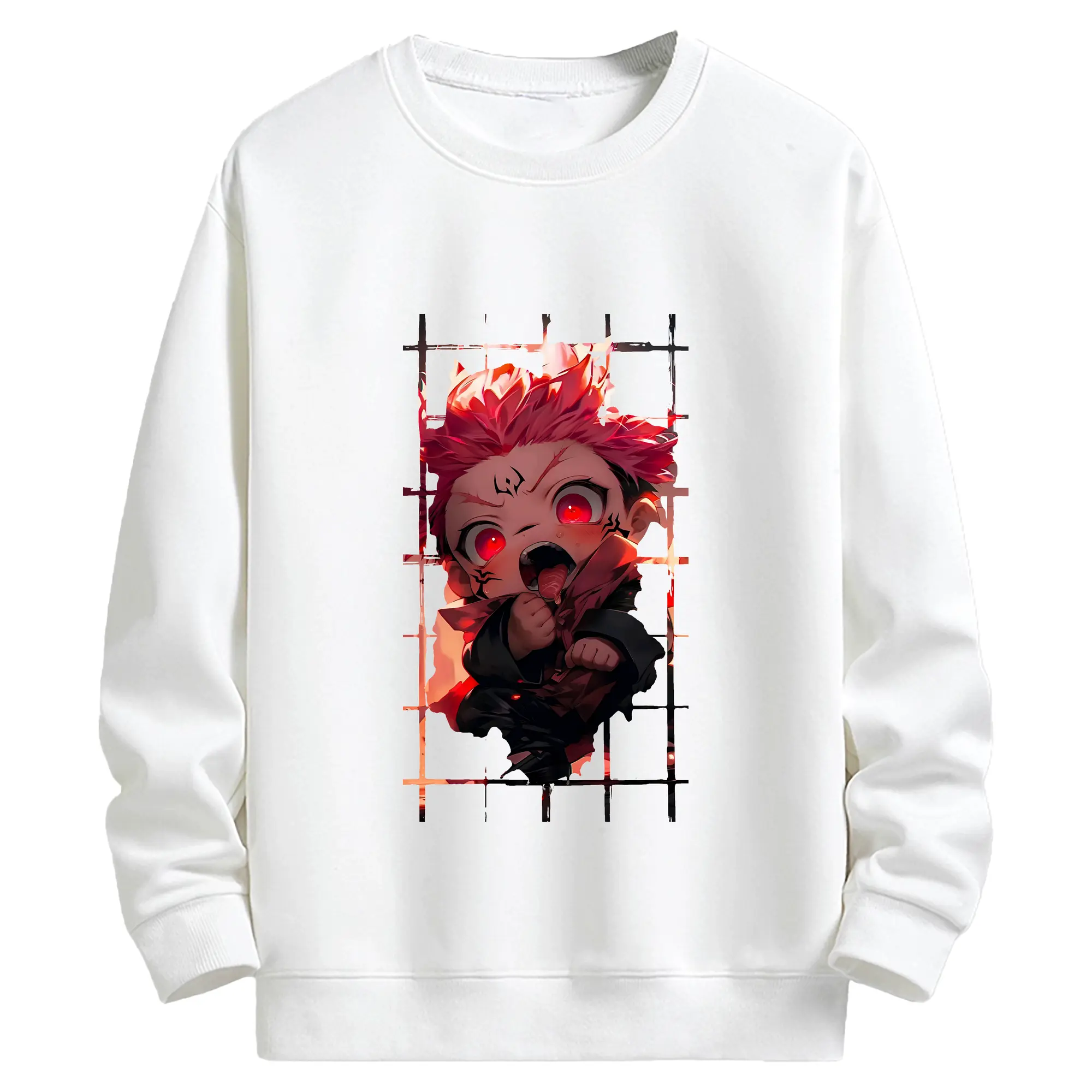 呪術廻戦 グッズ,両面宿儺 - キッズ クルーネックスウェットシャツ ・ フロントプリント ・ 綿80％ ポリエステル20％ ・ 快適 通学 スポーツ 日常使い お散歩用