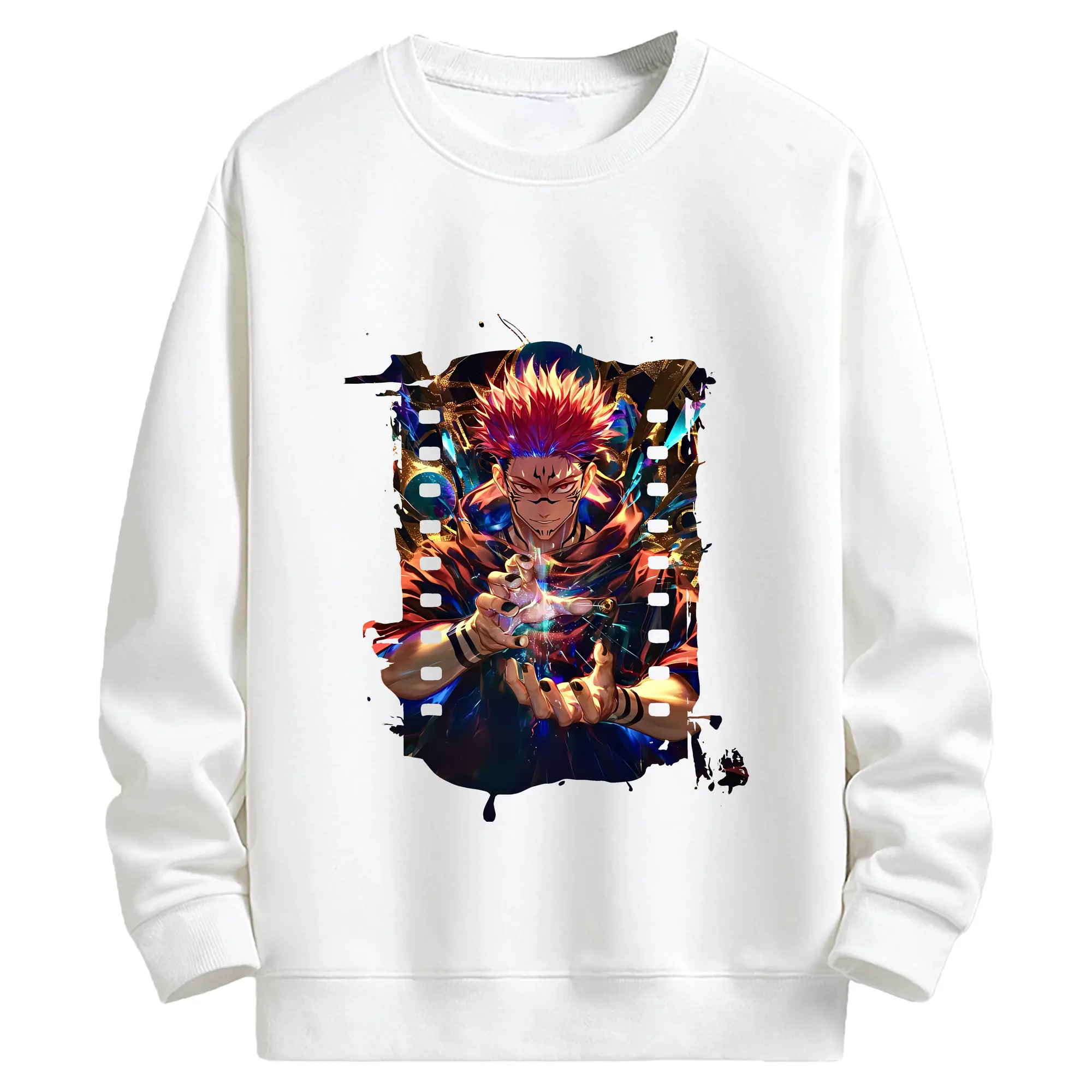 呪術廻戦 グッズ,両面宿儺 - キッズ クルーネックスウェットシャツ ・ フロントプリント ・ 綿80％ ポリエステル20％ ・ 快適 通学 スポーツ 日常使い お散歩用