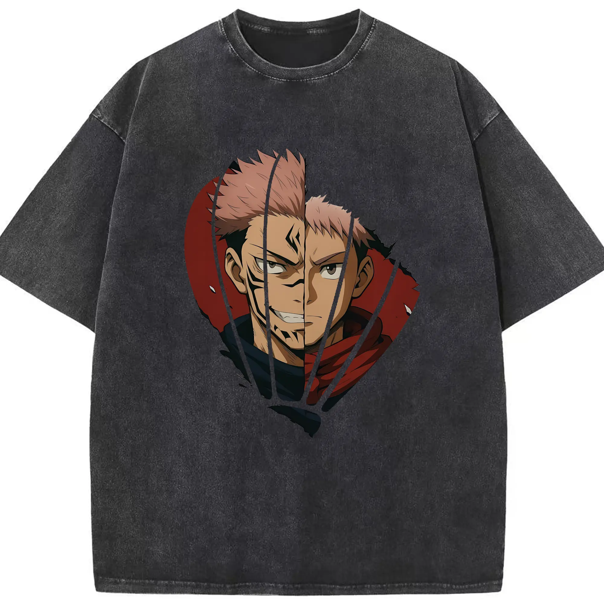 呪術廻戦 グッズ,両面宿儺 - 綿100％ ヴィンテージ風 半袖Tシャツ ・ フロントプリント ・ 柔らか肌触り ・ 通気性 快適 ・ スポーツ カジュアル 外出用