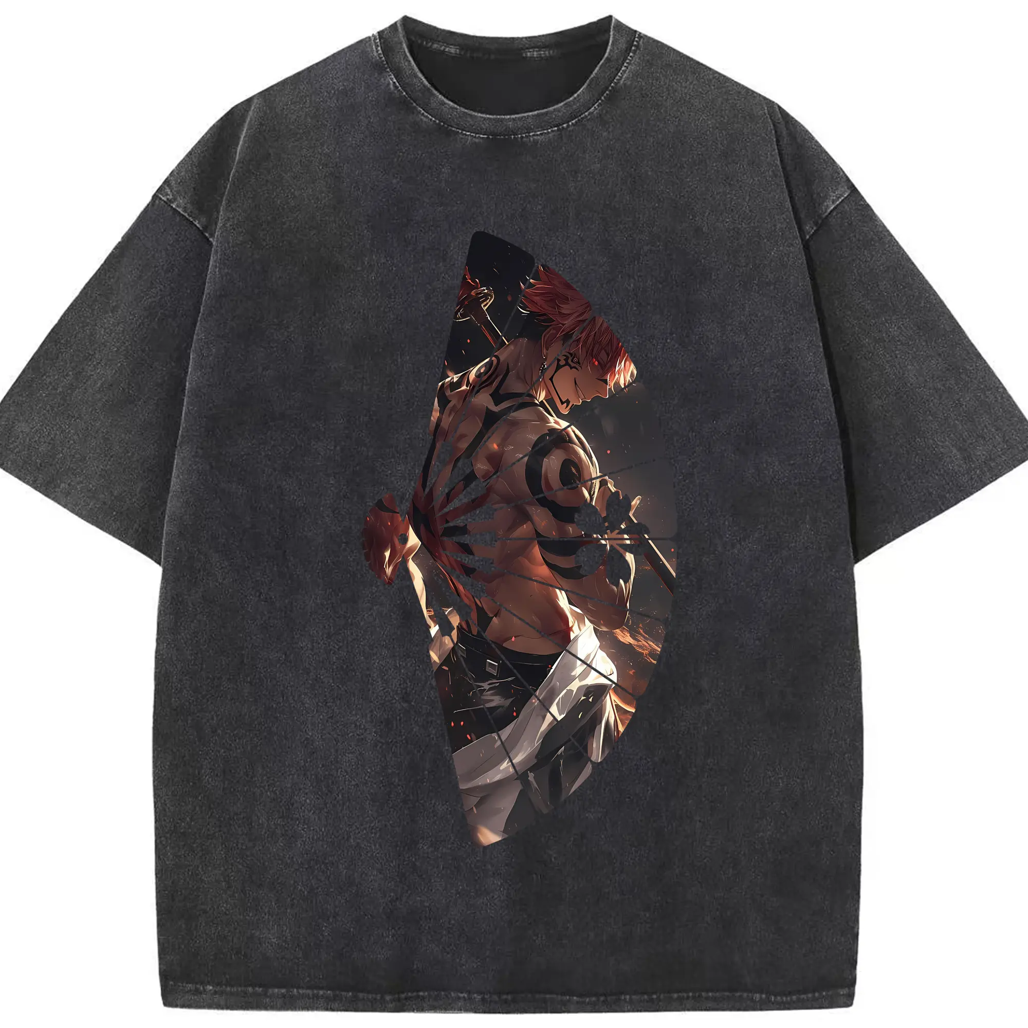 呪術廻戦 グッズ,両面宿儺 - 綿100％ ヴィンテージ風 半袖Tシャツ ・ フロントプリント ・ 柔らか肌触り ・ 通気性 快適 ・ スポーツ カジュアル 外出用