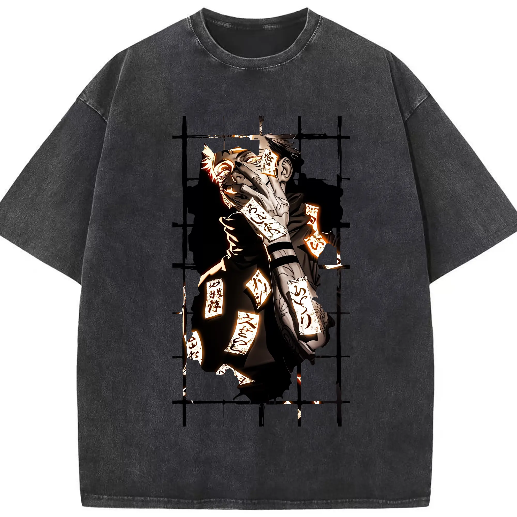 呪術廻戦 グッズ,両面宿儺 - 綿100％ ヴィンテージ風 半袖Tシャツ ・ フロントプリント ・ 柔らか肌触り ・ 通気性 快適 ・ スポーツ カジュアル 外出用