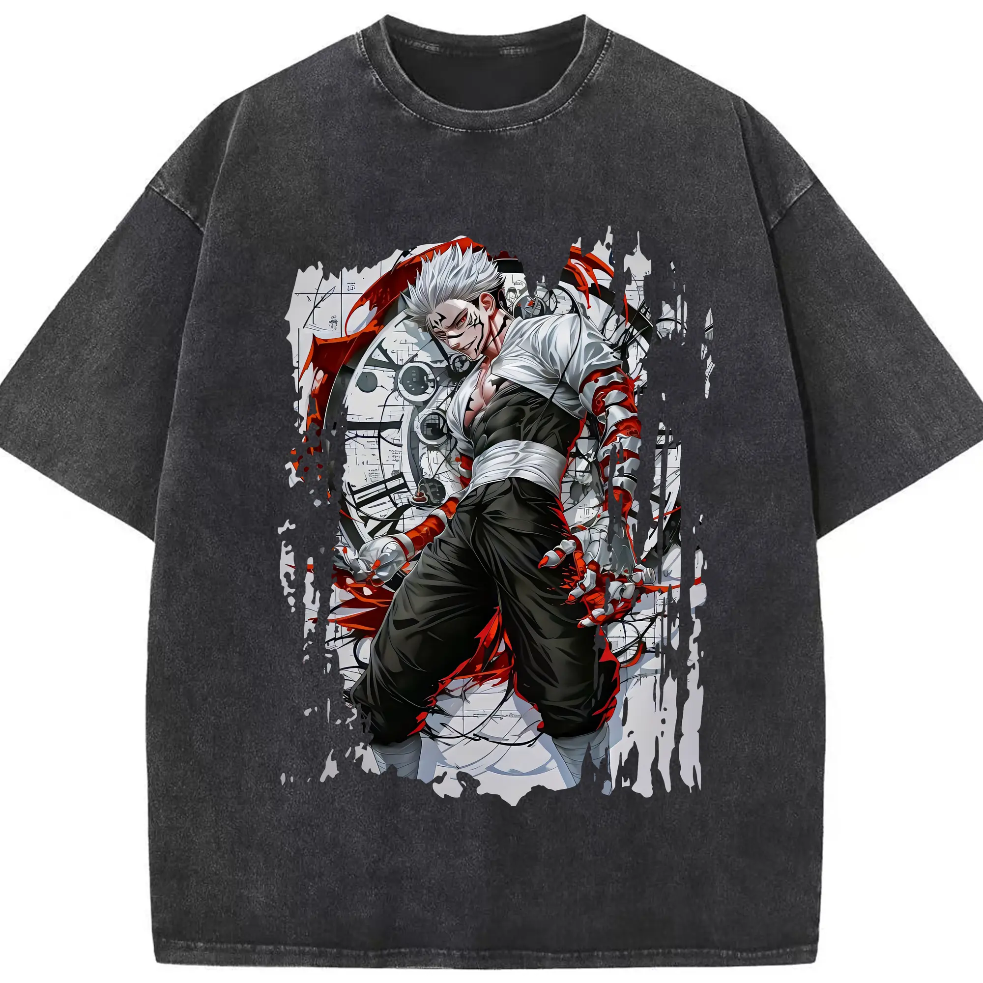 呪術廻戦 グッズ,両面宿儺 - 綿100％ ヴィンテージ風 半袖Tシャツ ・ フロントプリント ・ 柔らか肌触り ・ 通気性 快適 ・ スポーツ カジュアル 外出用