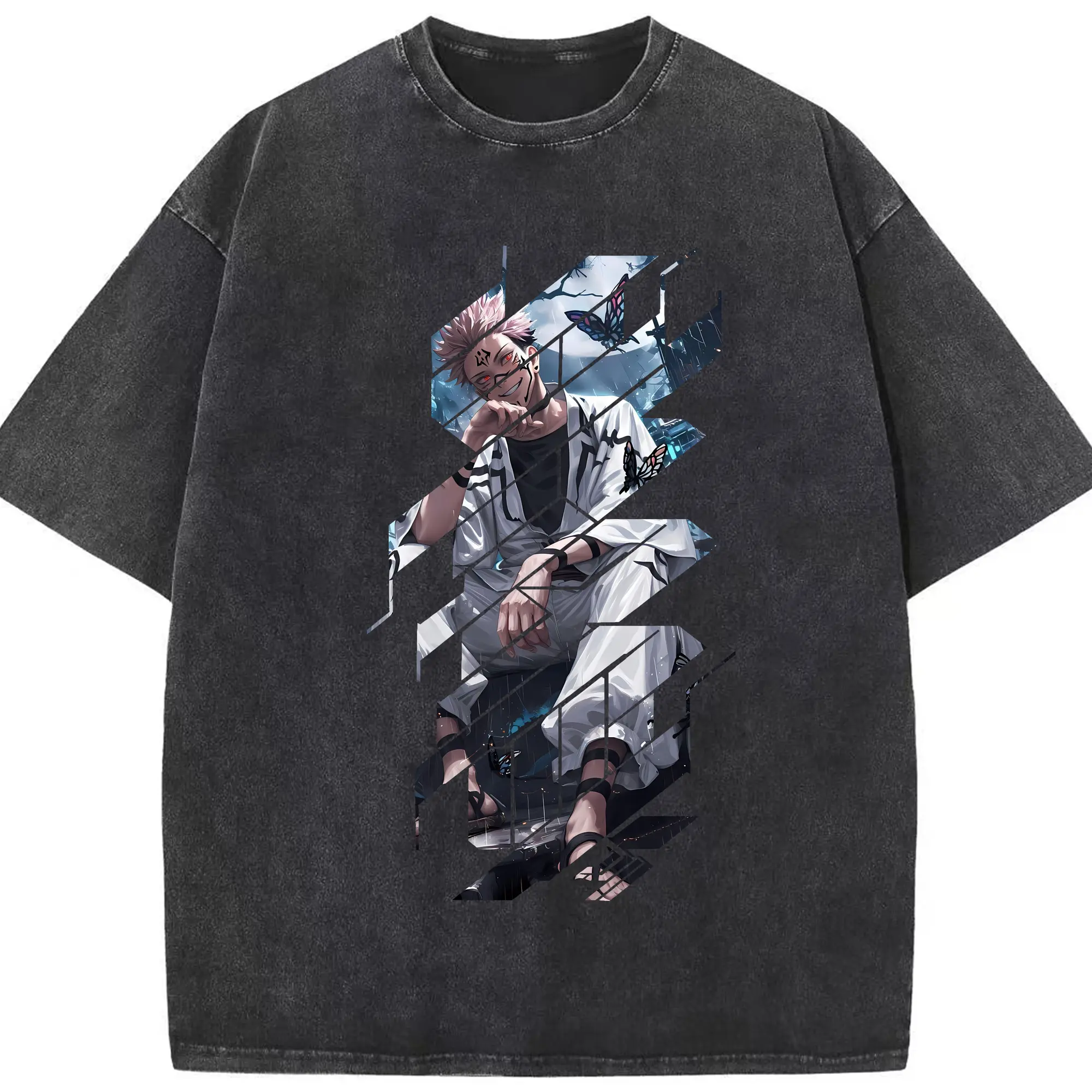 呪術廻戦 グッズ,両面宿儺 - 綿100％ ヴィンテージ風 半袖Tシャツ ・ フロントプリント ・ 柔らか肌触り ・ 通気性 快適 ・ スポーツ カジュアル 外出用