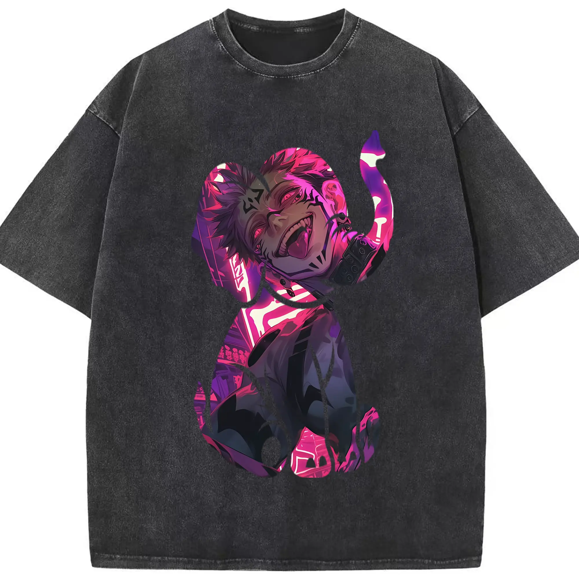 呪術廻戦 グッズ,両面宿儺 - 綿100％ ヴィンテージ風 半袖Tシャツ ・ フロントプリント ・ 柔らか肌触り ・ 通気性 快適 ・ スポーツ カジュアル 外出用