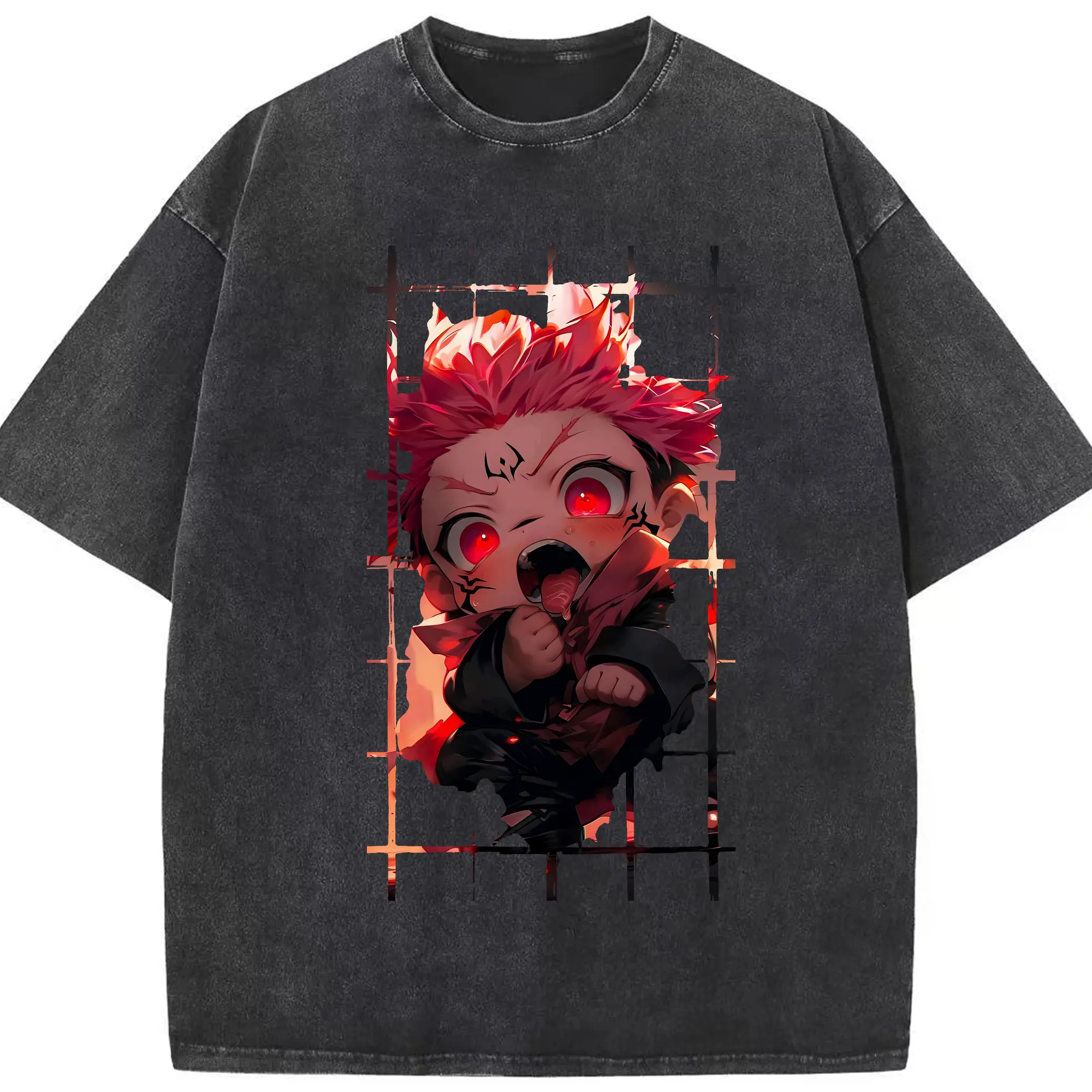 呪術廻戦 グッズ,両面宿儺 - 綿100％ ヴィンテージ風 半袖Tシャツ ・ フロントプリント ・ 柔らか肌触り ・ 通気性 快適 ・ スポーツ カジュアル 外出用