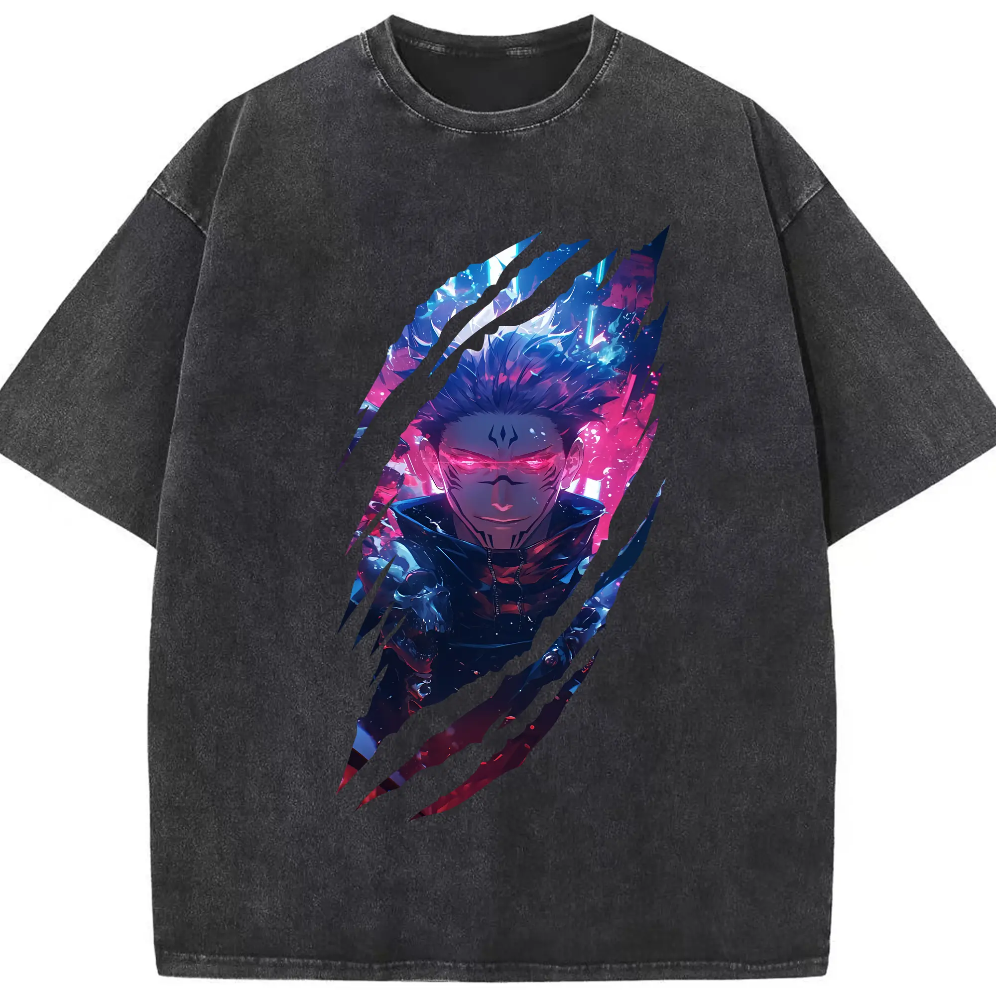 呪術廻戦 グッズ,両面宿儺 - 綿100％ ヴィンテージ風 半袖Tシャツ ・ フロントプリント ・ 柔らか肌触り ・ 通気性 快適 ・ スポーツ カジュアル 外出用