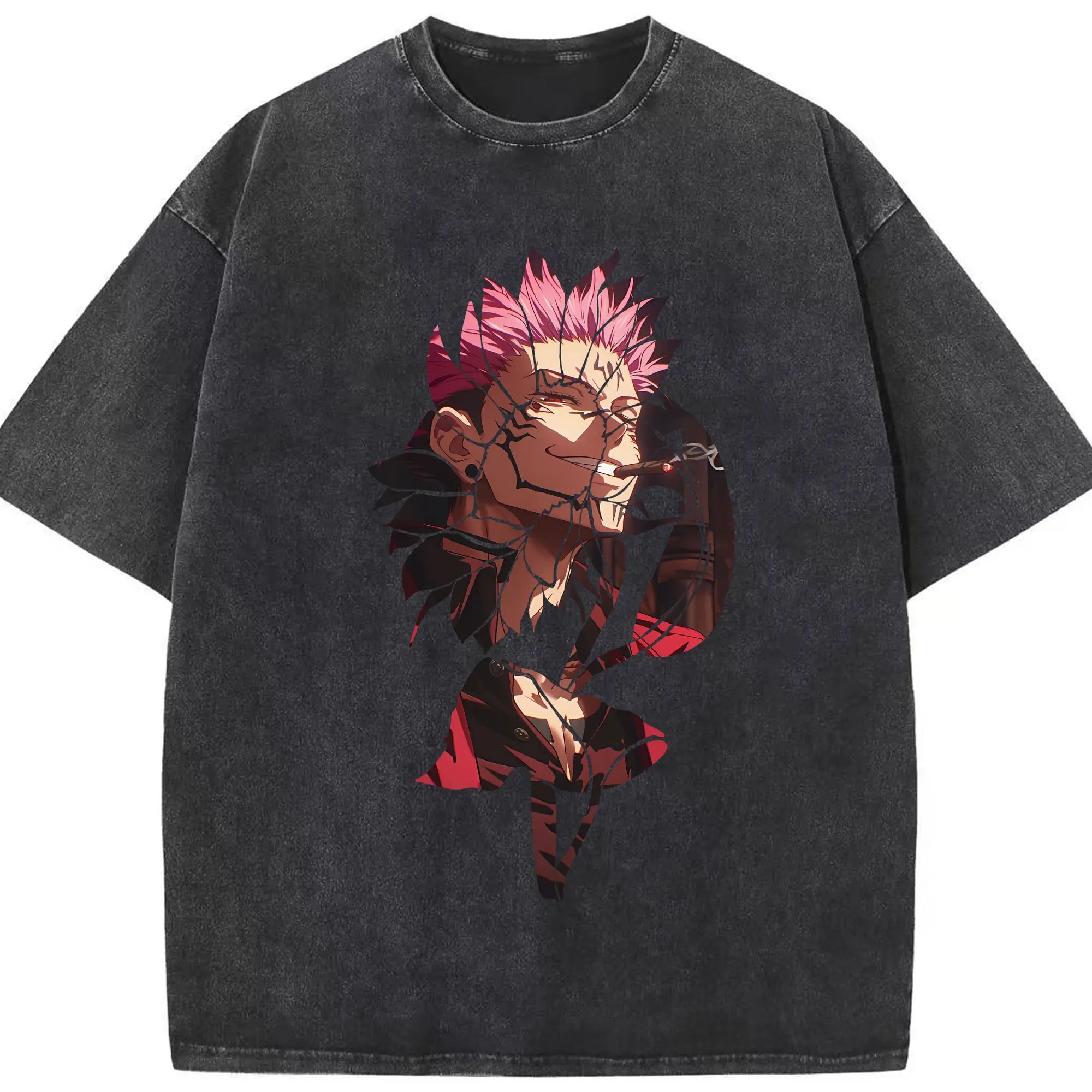 呪術廻戦 グッズ,両面宿儺 - 綿100％ ヴィンテージ風 半袖Tシャツ ・ フロントプリント ・ 柔らか肌触り ・ 通気性 快適 ・ スポーツ カジュアル 外出用