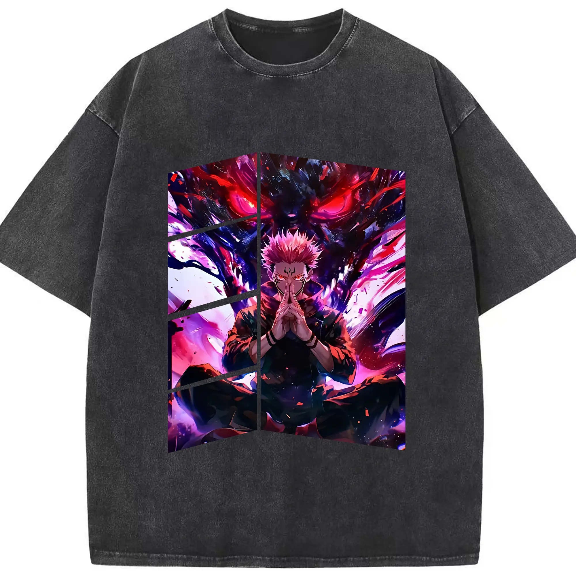 呪術廻戦 グッズ,両面宿儺 - 綿100％ ヴィンテージ風 半袖Tシャツ ・ フロントプリント ・ 柔らか肌触り ・ 通気性 快適 ・ スポーツ カジュアル 外出用