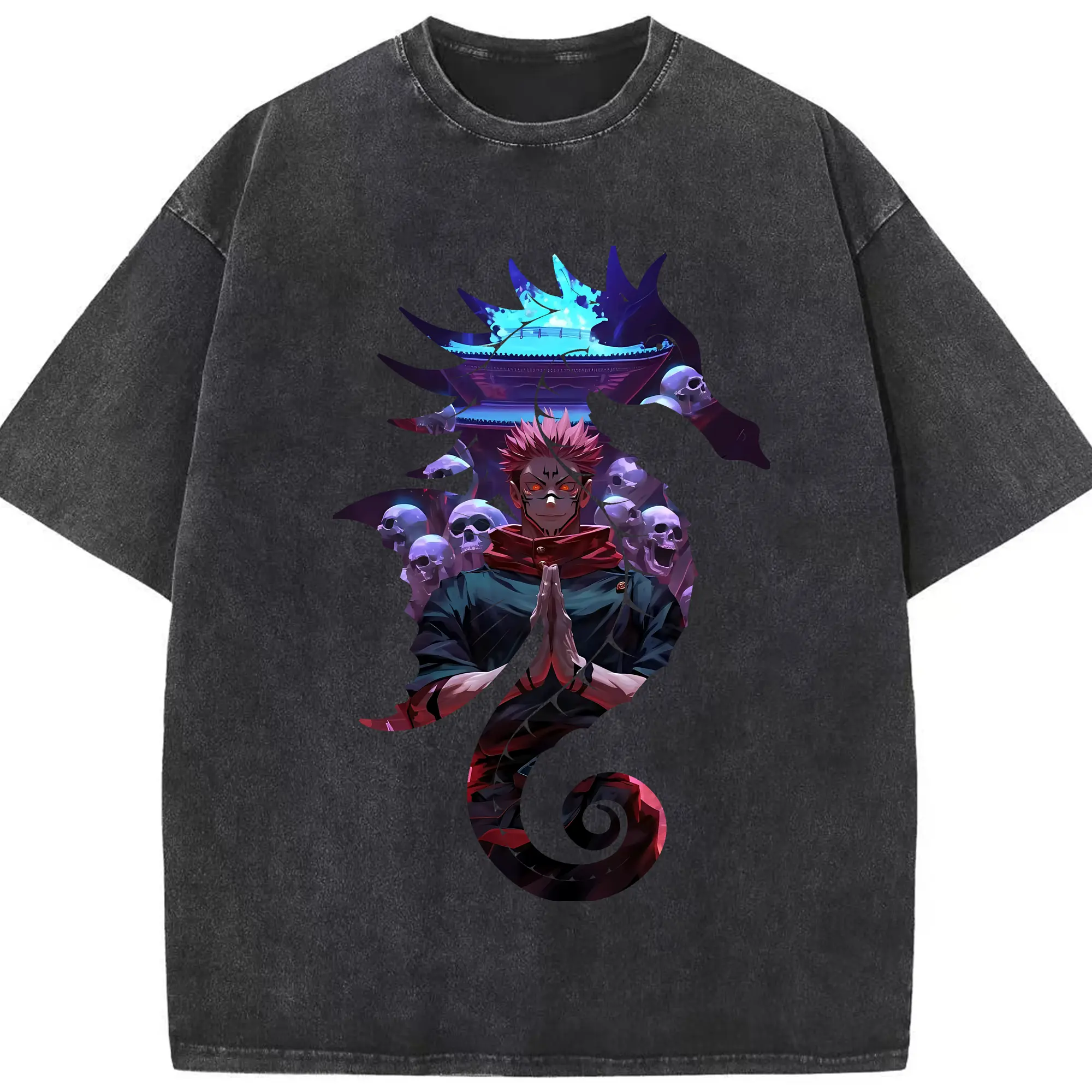 呪術廻戦 グッズ,両面宿儺 - 綿100％ ヴィンテージ風 半袖Tシャツ ・ フロントプリント ・ 柔らか肌触り ・ 通気性 快適 ・ スポーツ カジュアル 外出用