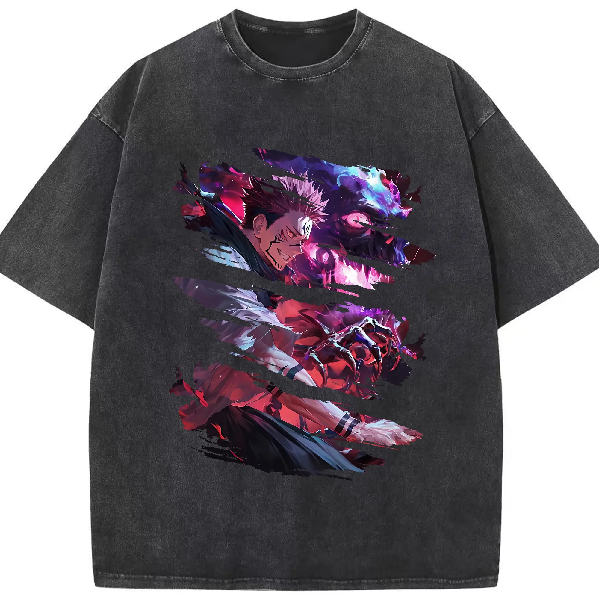 呪術廻戦 グッズ,両面宿儺 - 綿100％ ヴィンテージ風 半袖Tシャツ ・ フロントプリント ・ 柔らか肌触り ・ 通気性 快適 ・ スポーツ カジュアル 外出用