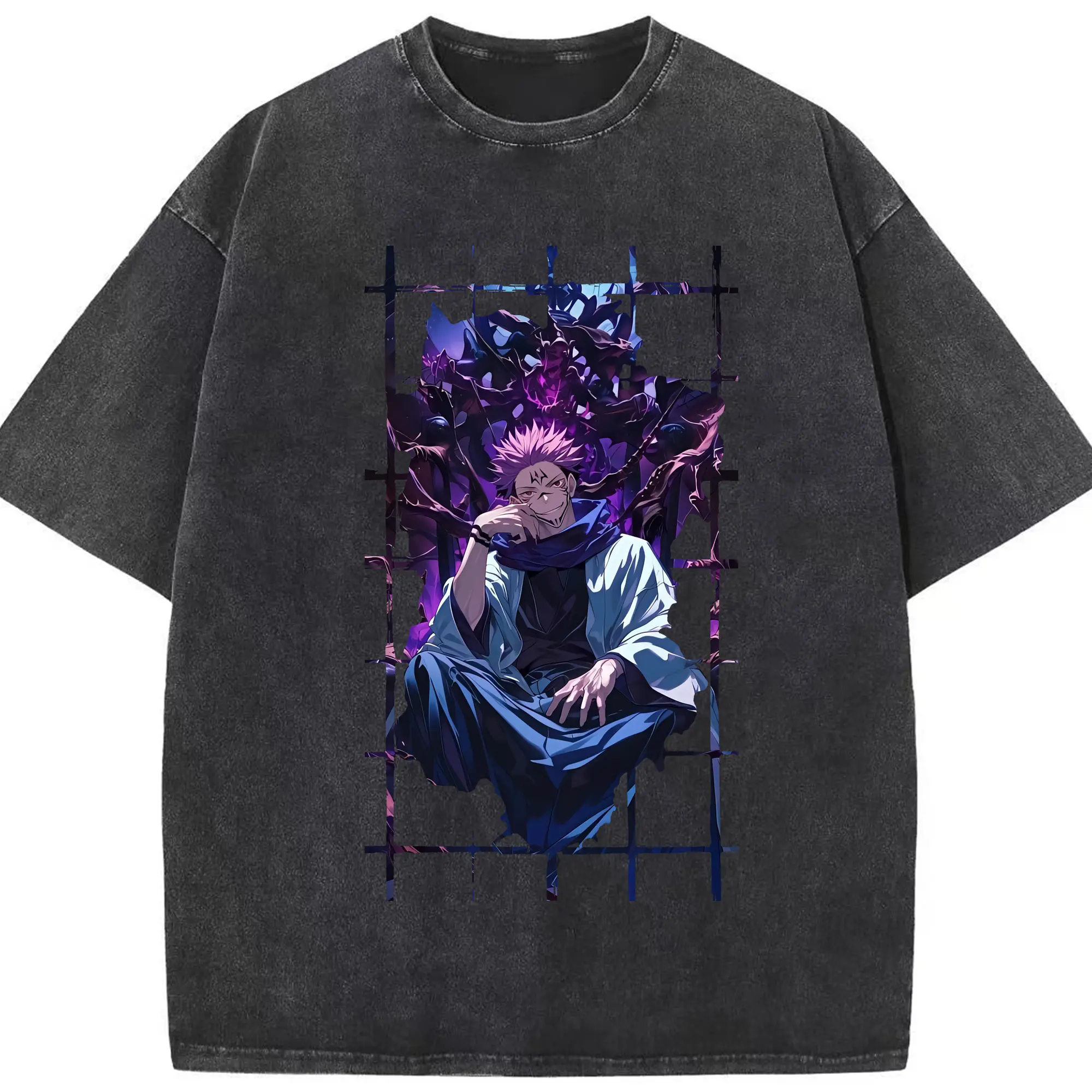 呪術廻戦 グッズ,両面宿儺 - 綿100％ ヴィンテージ風 半袖Tシャツ ・ フロントプリント ・ 柔らか肌触り ・ 通気性 快適 ・ スポーツ カジュアル 外出用