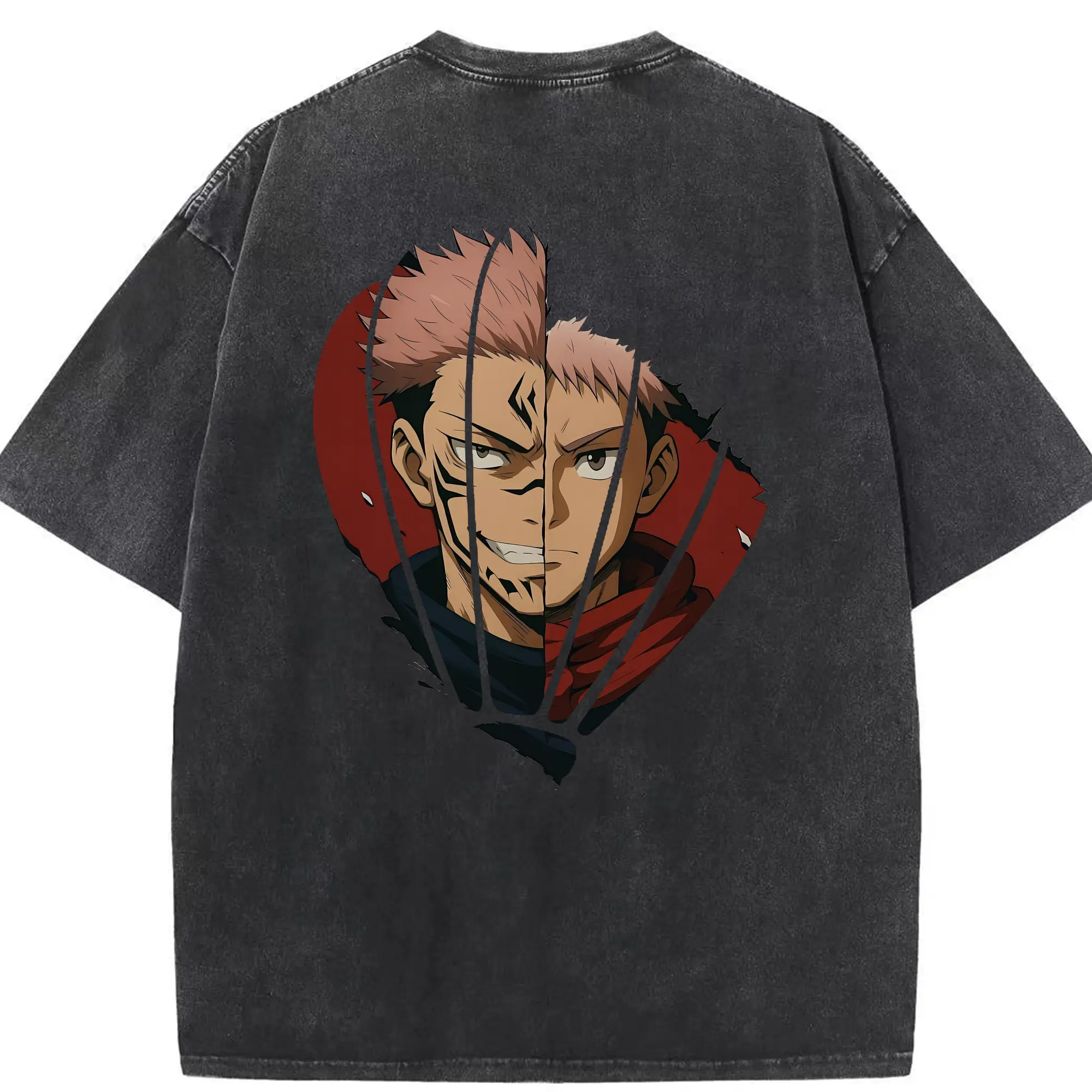 呪術廻戦 グッズ,両面宿儺 - 綿100％ ヴィンテージ風 半袖Tシャツ ・ 背面プリント ・ 柔らか肌触り ・ 通気性 快適 ・ スポーツ カジュアル 外出用